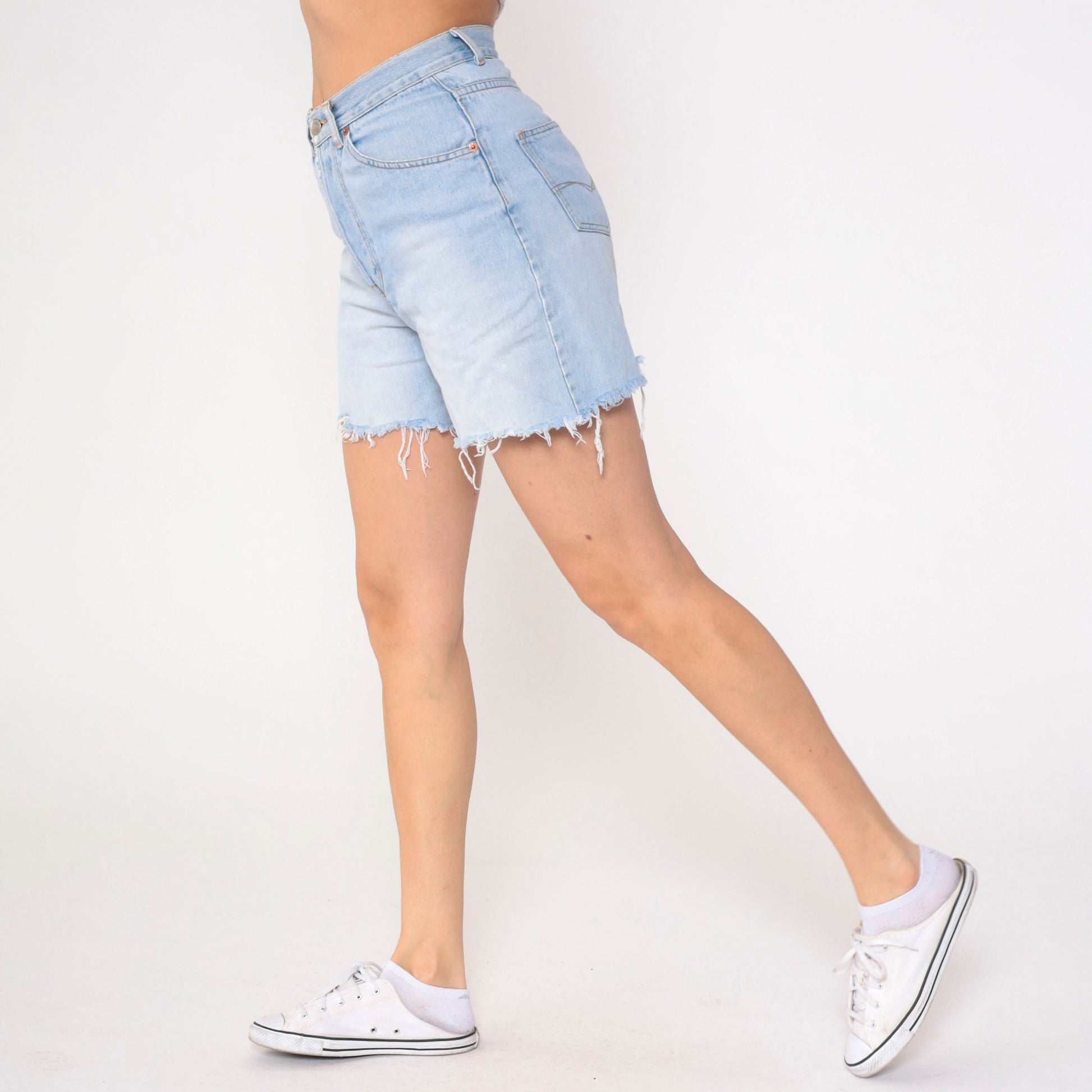 90s Forenza Cutoff Denim Shorts Light Wash High Waisted Frayed Small 6