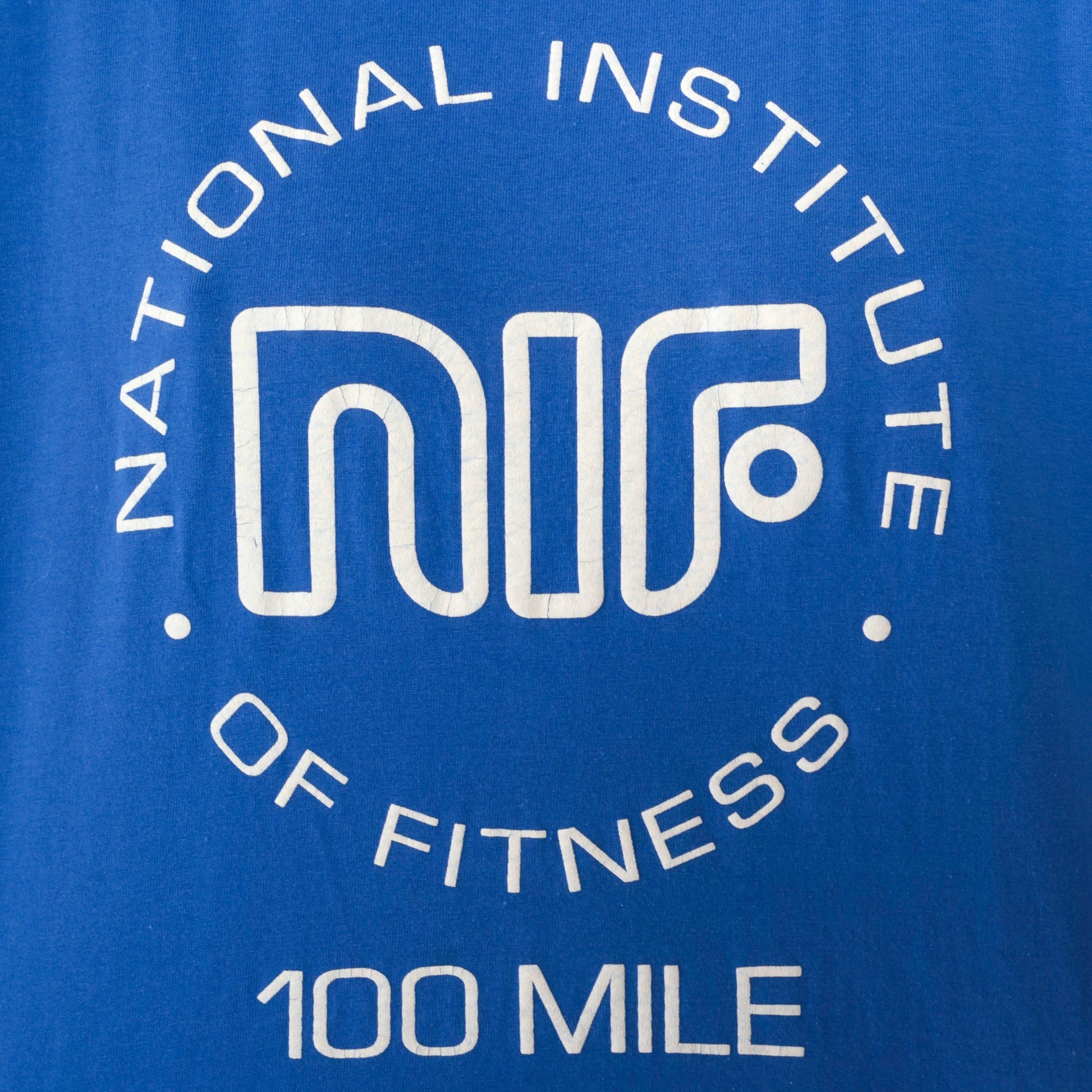 90s National Institute of Fitness 100 Mile Graphic T-Shirt Blue Extra Large XXL
