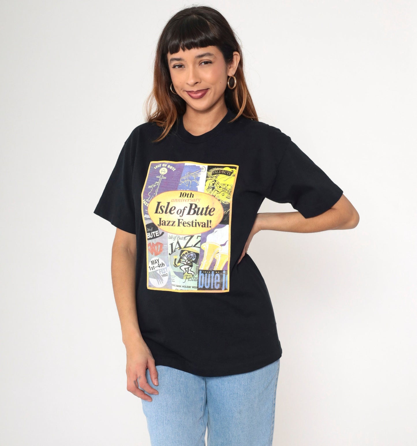 1992 Isle of Bute Jazz Festival 10th Anniversary T-Shirt Black Graphic Tee Medium
