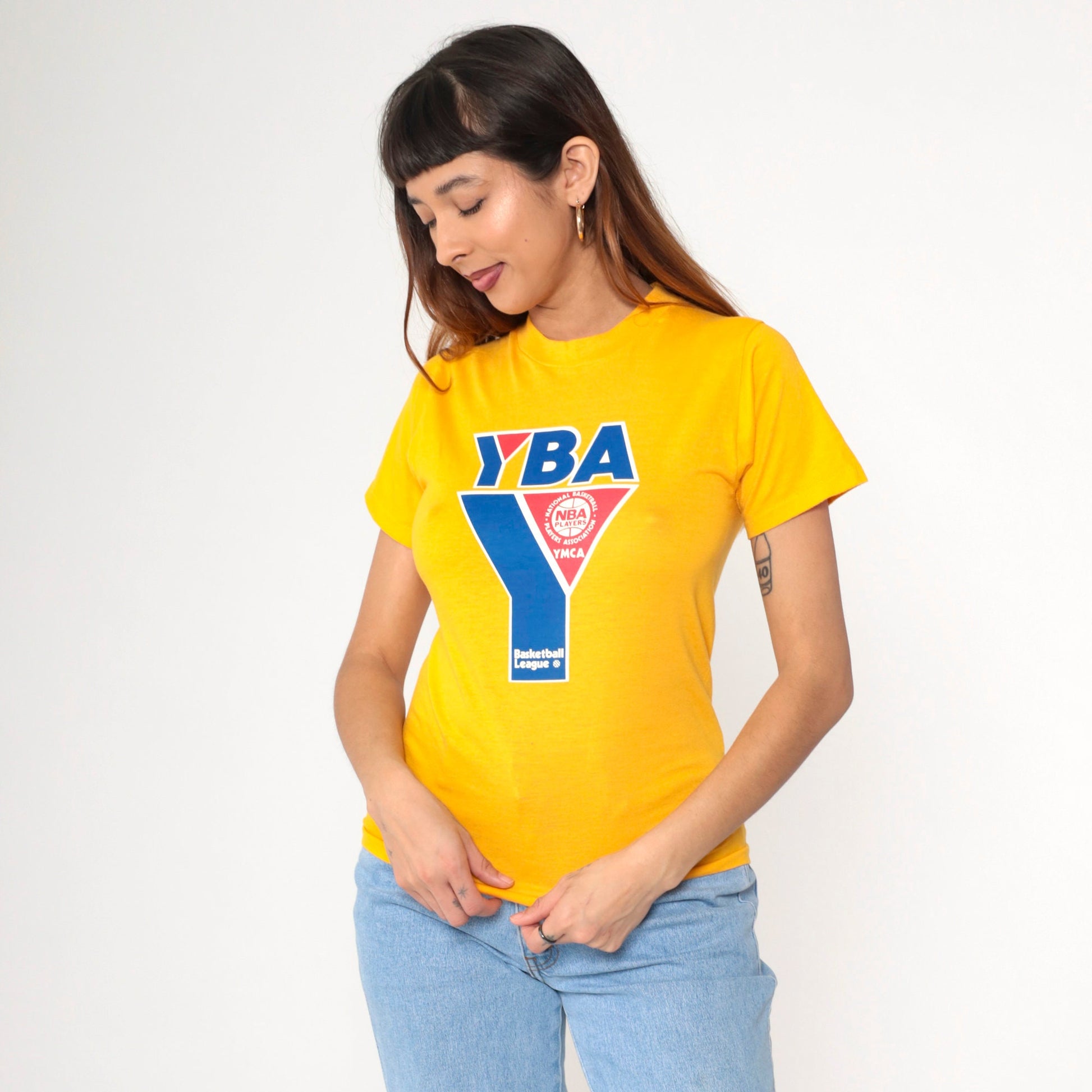 80s NBA YMCA Youth Basketball All-Stars T-Shirt Meadow Gold Graphic Extra Small