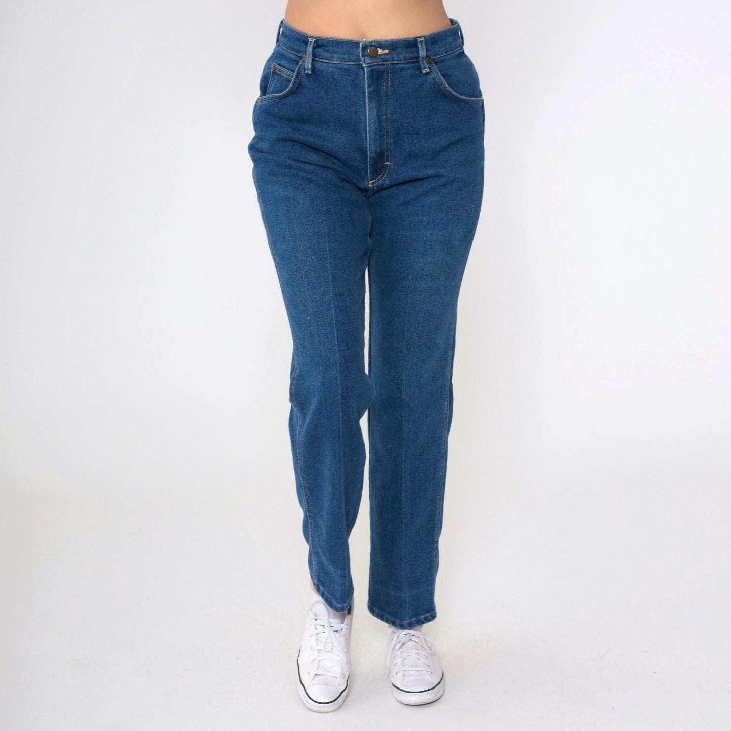 80s Lee High Waisted Straight Leg Jeans Dark Blue Denim Medium 10