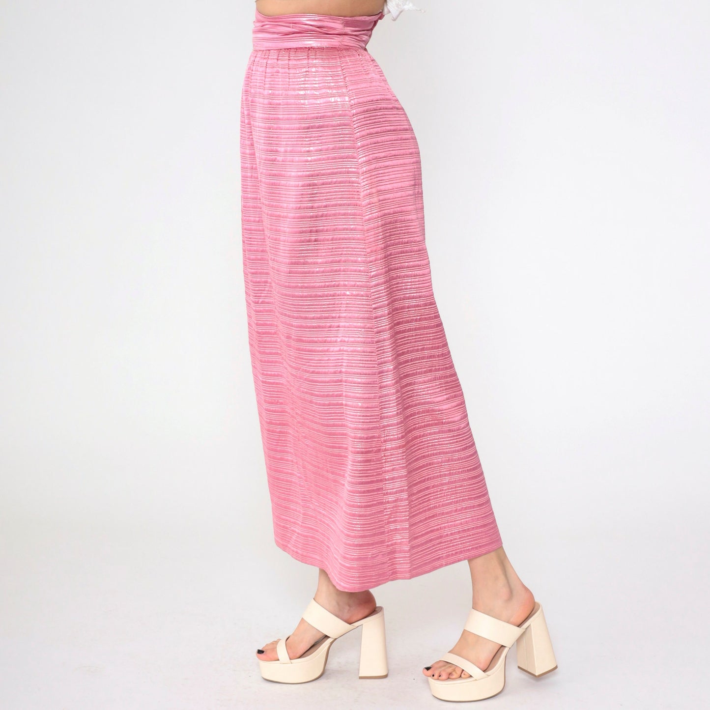 60s Pink Metallic Maxi Skirt High Waisted Formal Evening Wear Extra Small