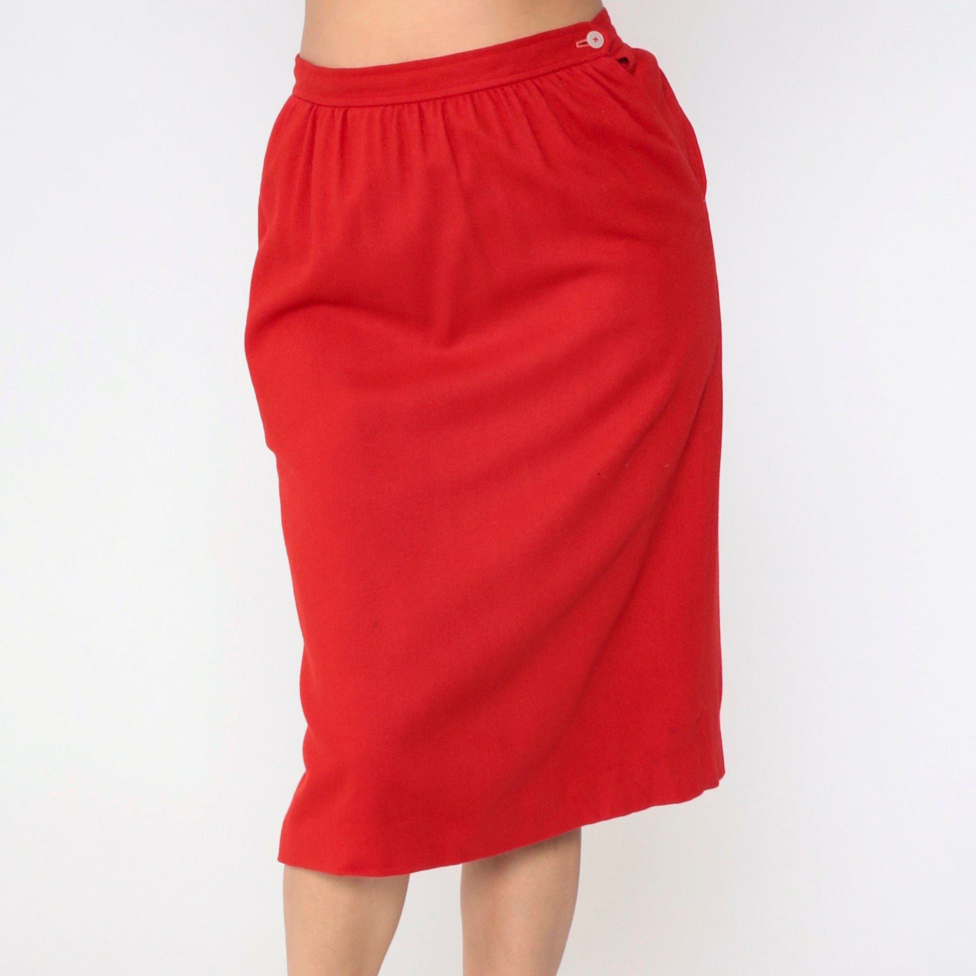 80s I. Magnin Evan Picone Red Wool Pencil Skirt High Waist Medium