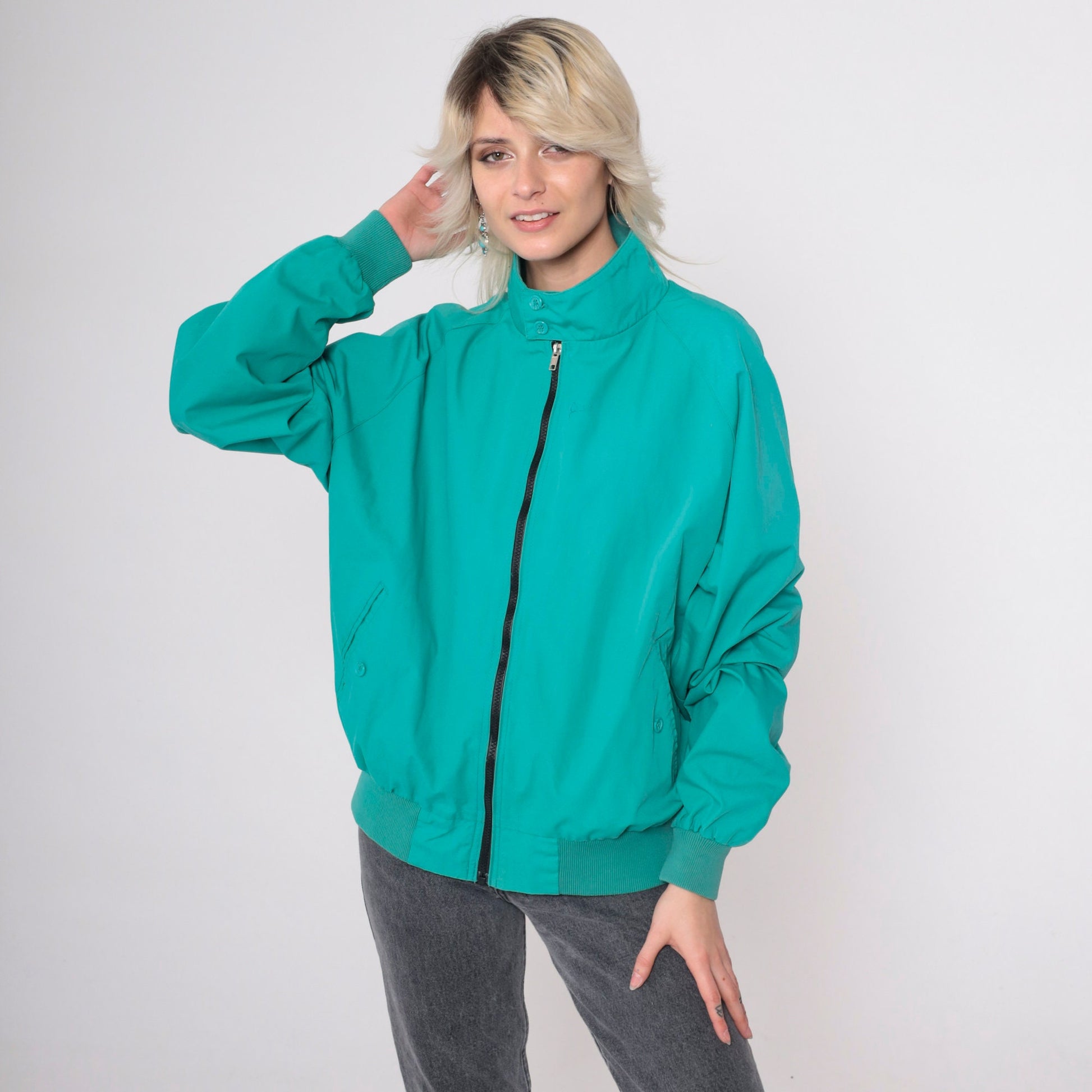 90s Field & Stream Teal Windbreaker Jacket Plaid Lined Zip Up Extra Large