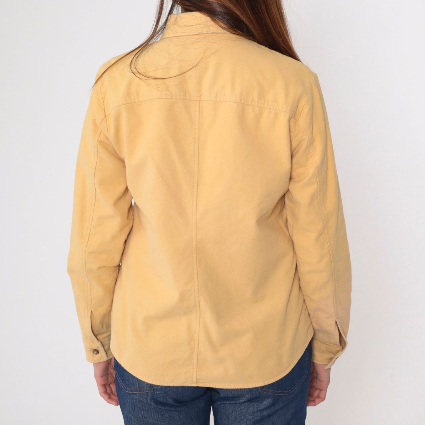 90s LL Bean Cotton Button Up Shirt Muted Yellow Long Sleeve Medium