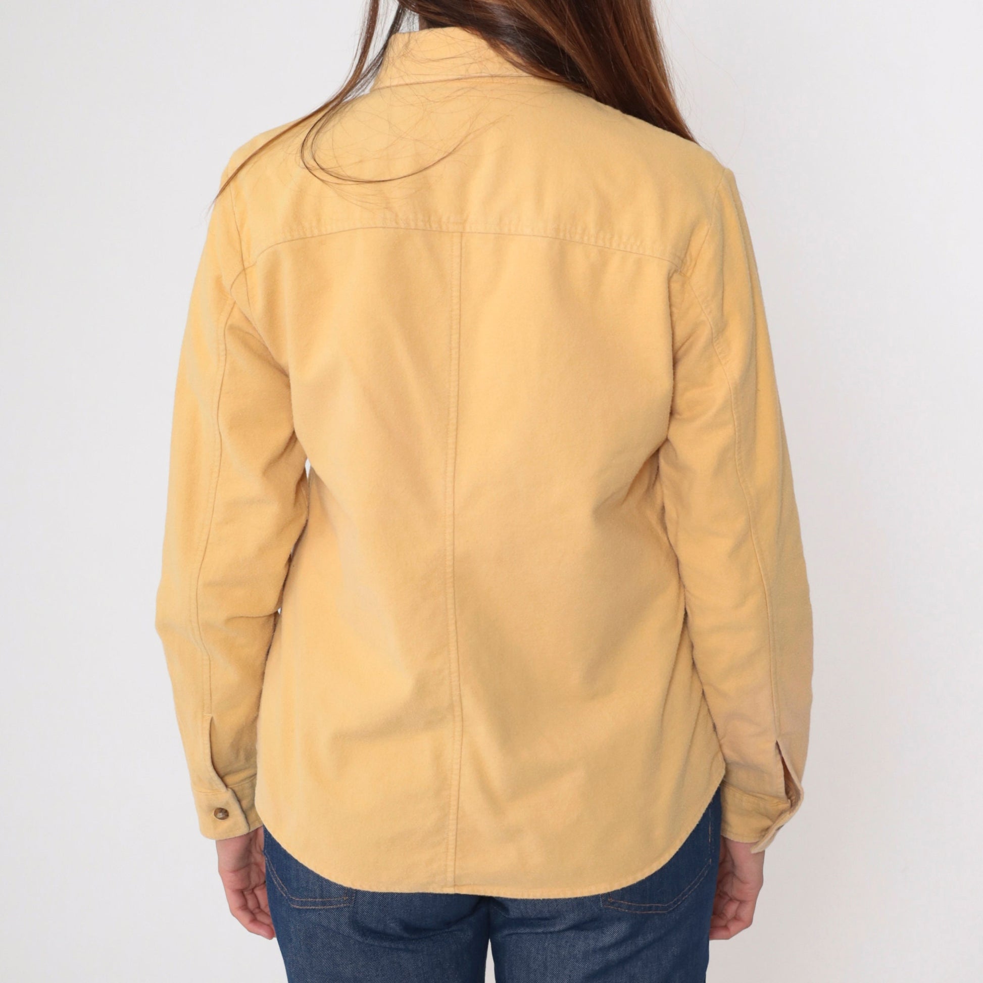 90s LL Bean Cotton Button Up Shirt Muted Yellow Long Sleeve Medium