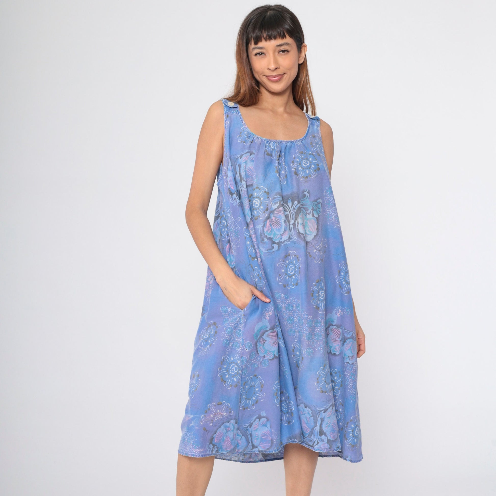 90s Anthony Richards Floral Mandala Sundress Blue Purple Knee-Length XL