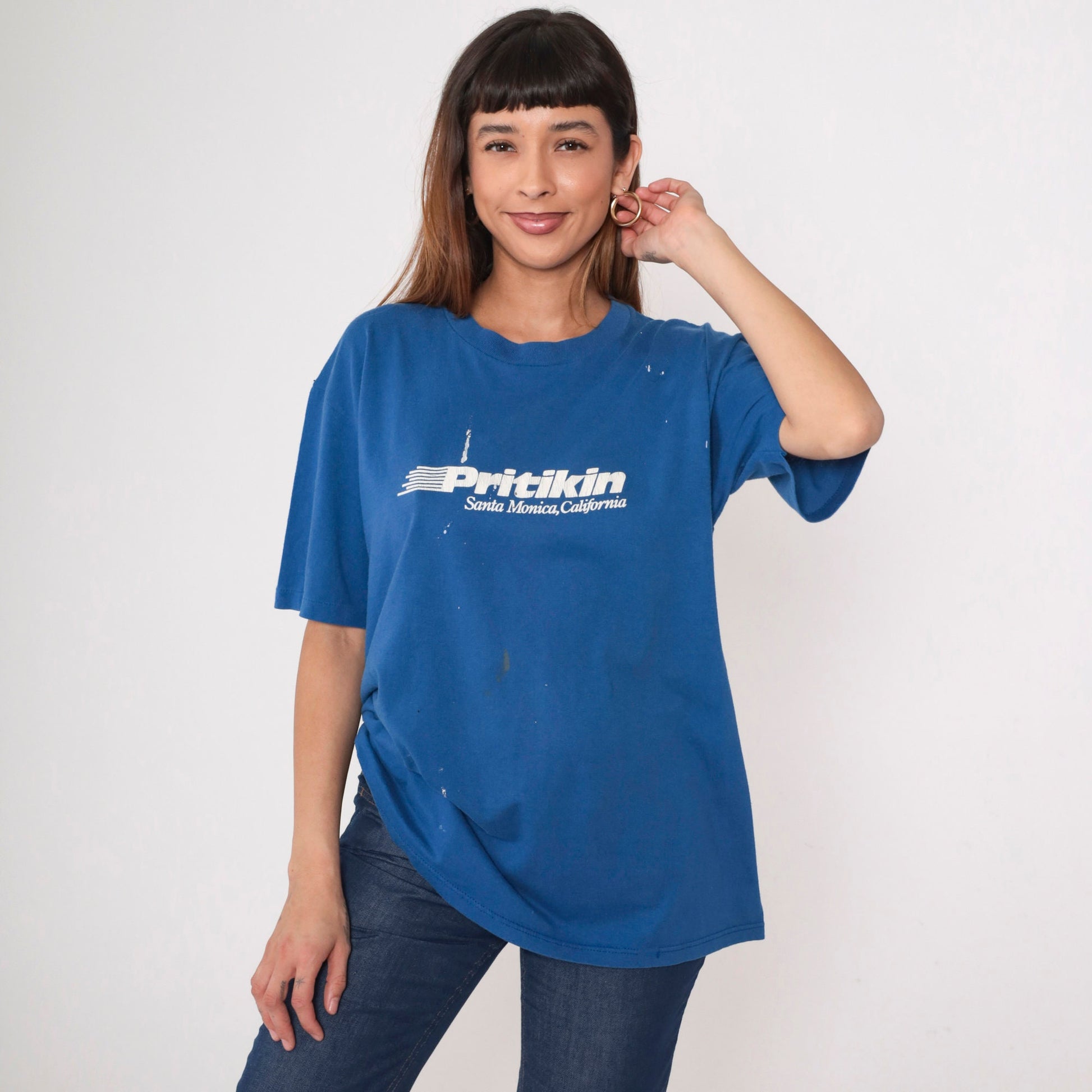 80s Pritikin Longevity Center Santa Monica Graphic T-Shirt Blue Extra Large XL