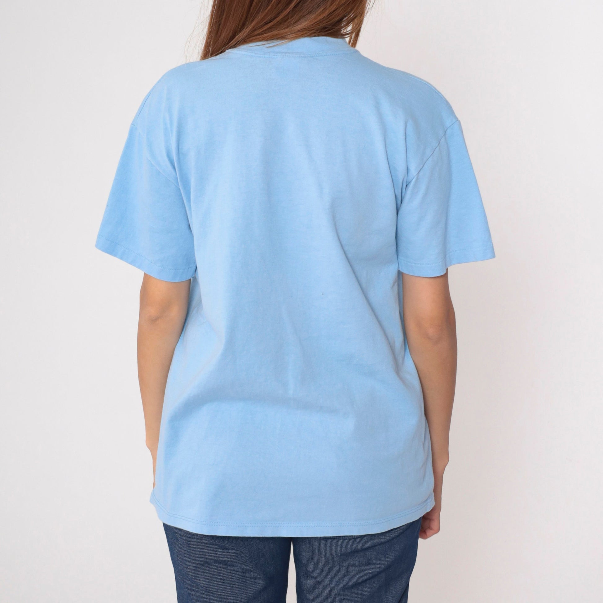 80s Stedman Baby Blue Cotton T-Shirt Crewneck Plain Tee Medium