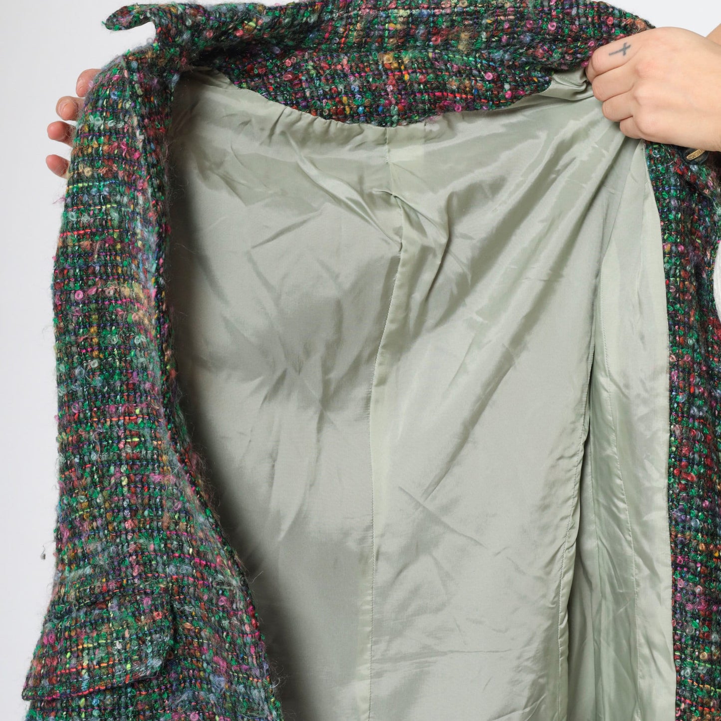 70s Multicolor Tweed Two Piece Suit Jacket and Pencil Skirt Set Medium M