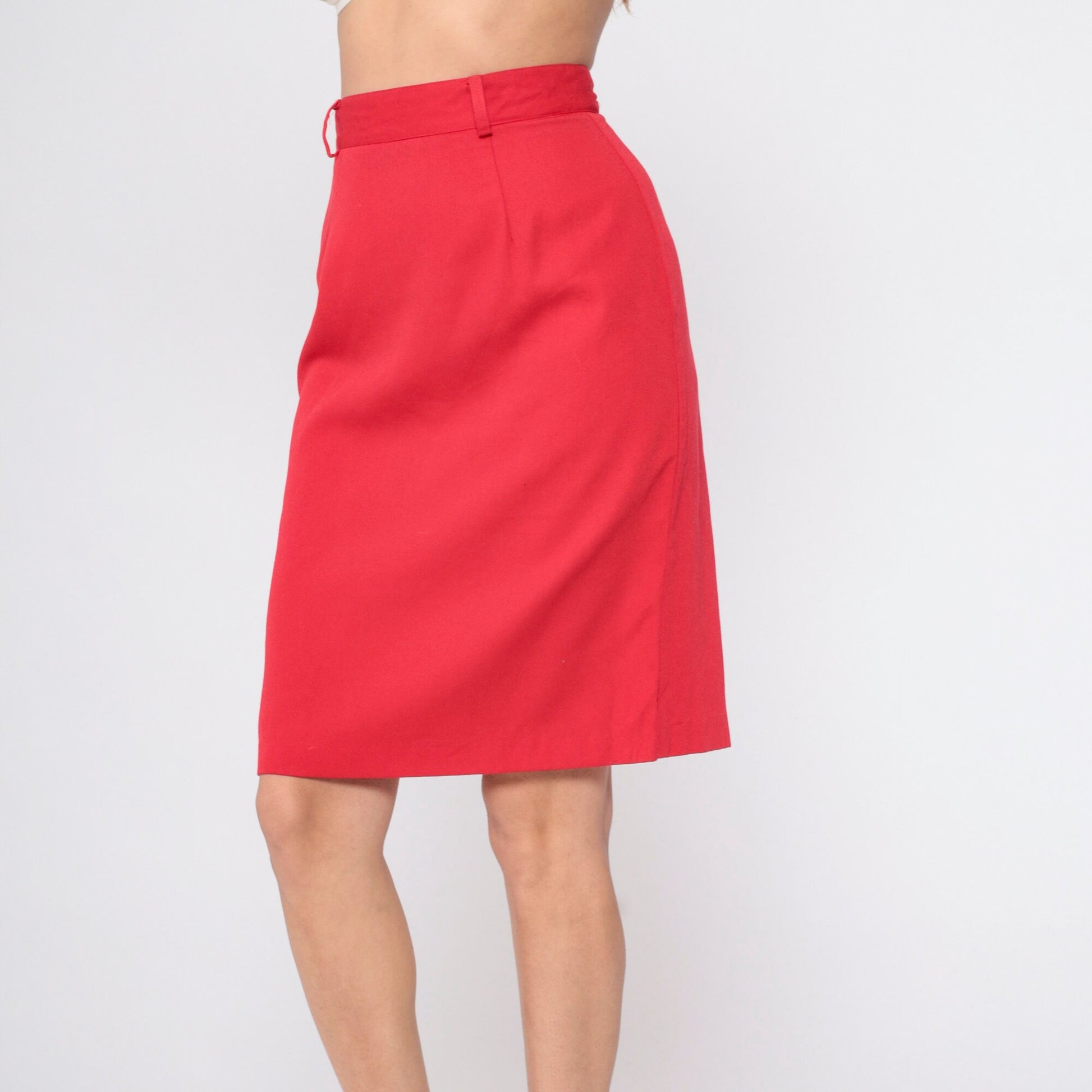 80s Bobbie Brooks Red Mini Pencil Skirt High Waisted Straight Cut Medium