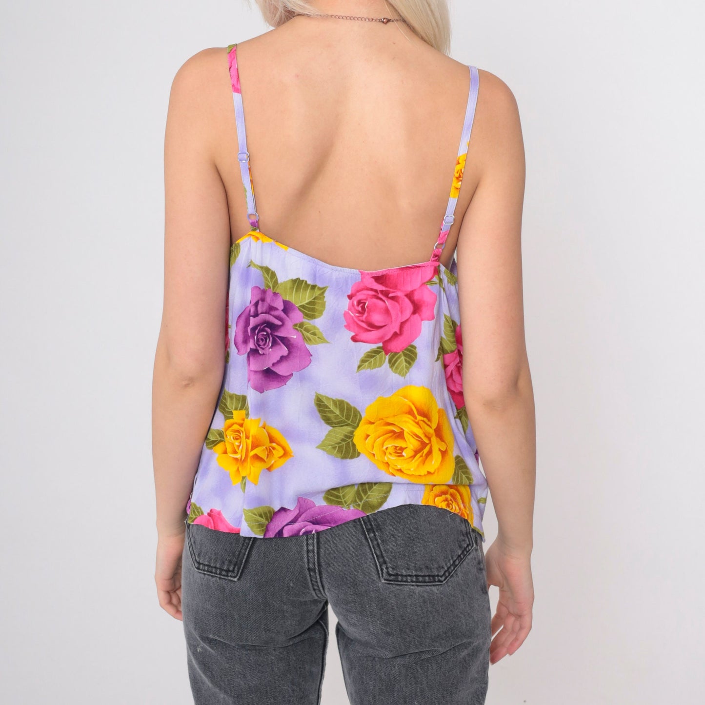 90s Jams World Floral Tank Top Spaghetti Strap Ruffled Cami Small Medium