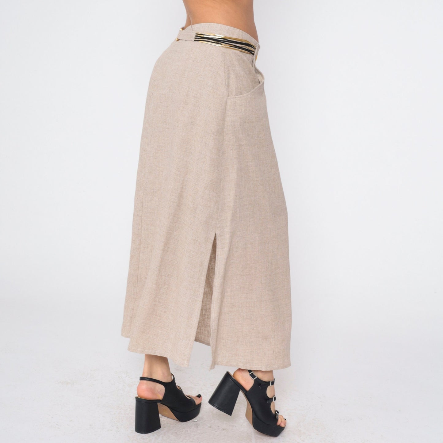 90s Joseph Ribkoff Leopard Print Maxi Skirt Tan Gold Studs Large L
