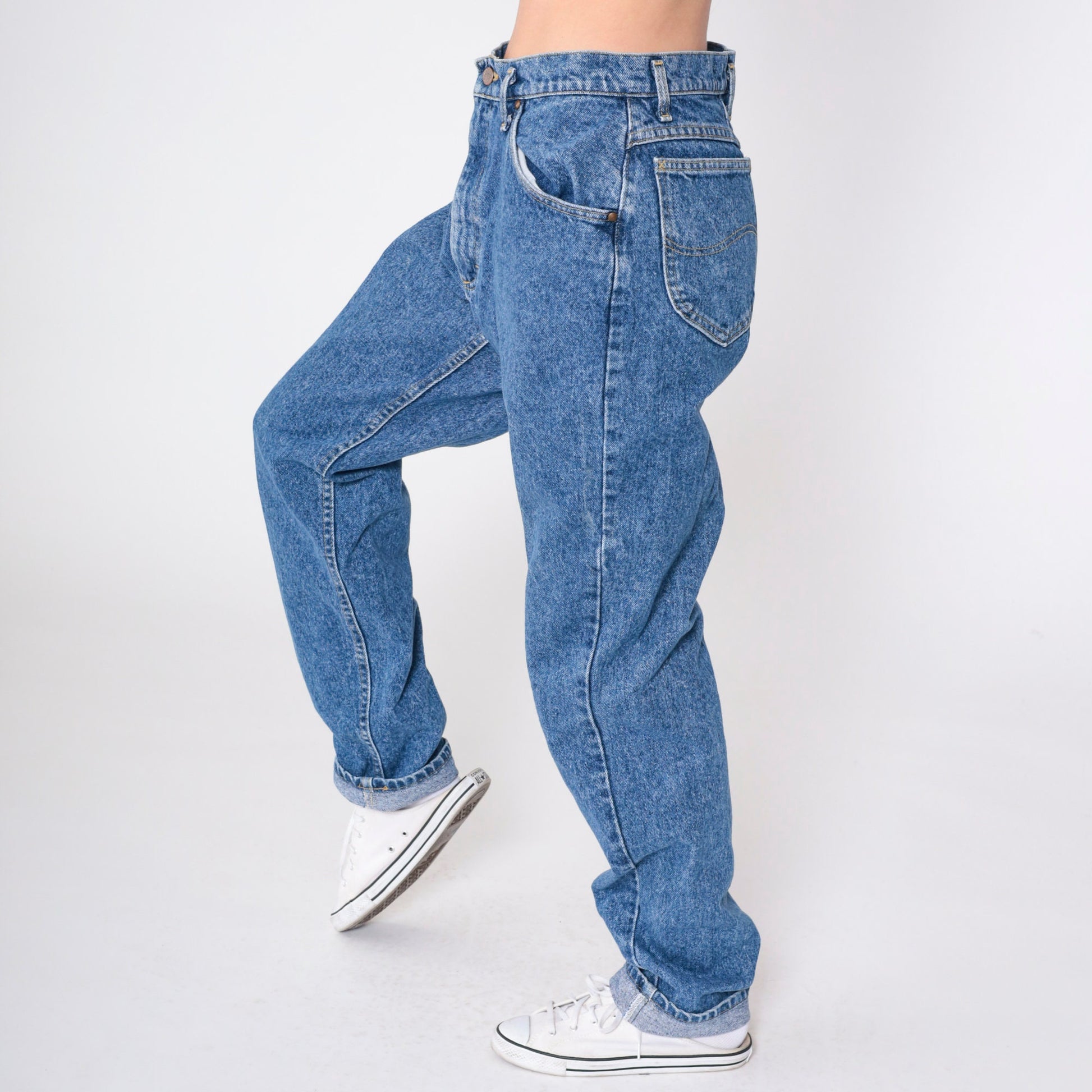90s Lee High Waisted Tapered Jeans Medium Blue Cotton Long 13