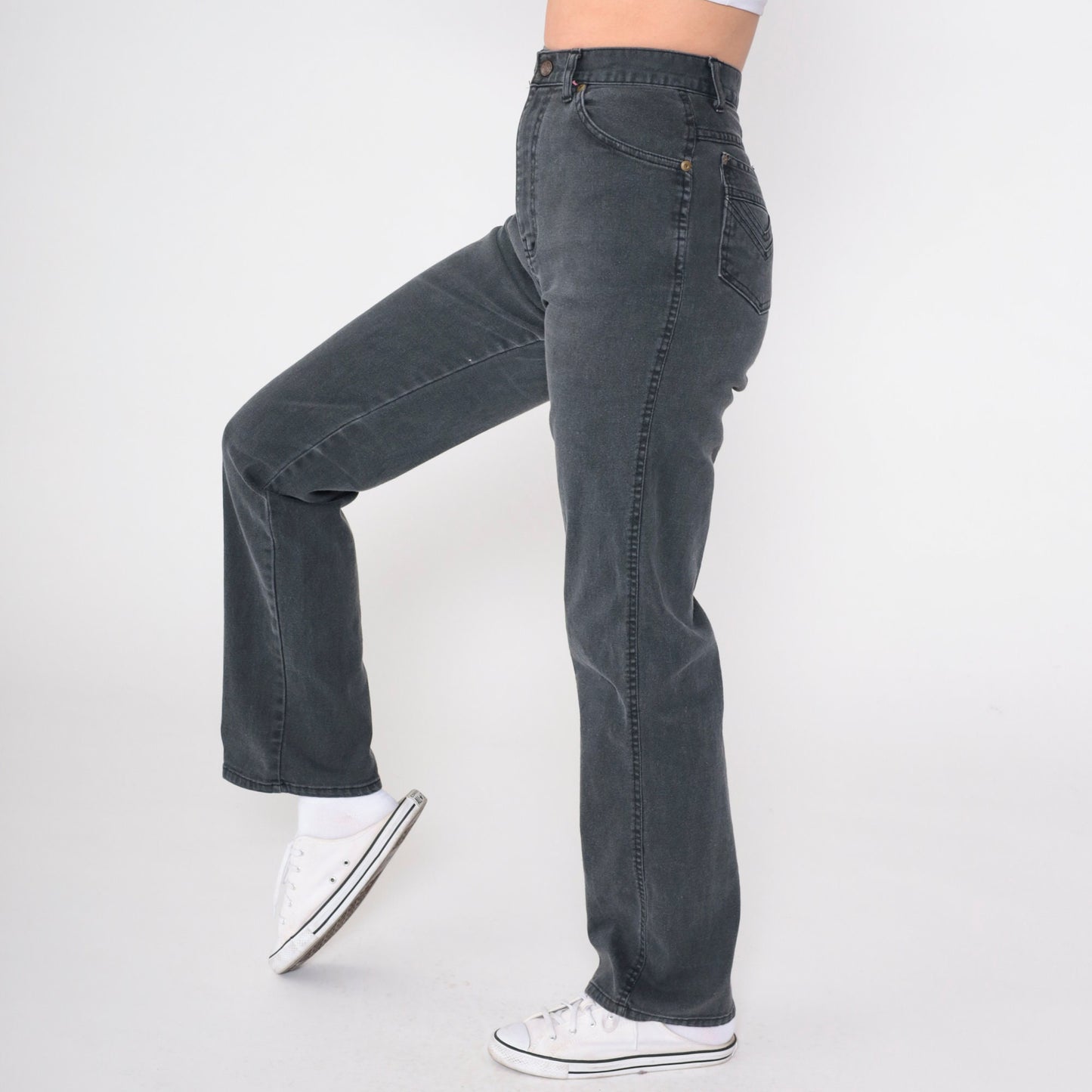 90s Black High-Waist Slim Straight Jeans Faded Denim Small 27
