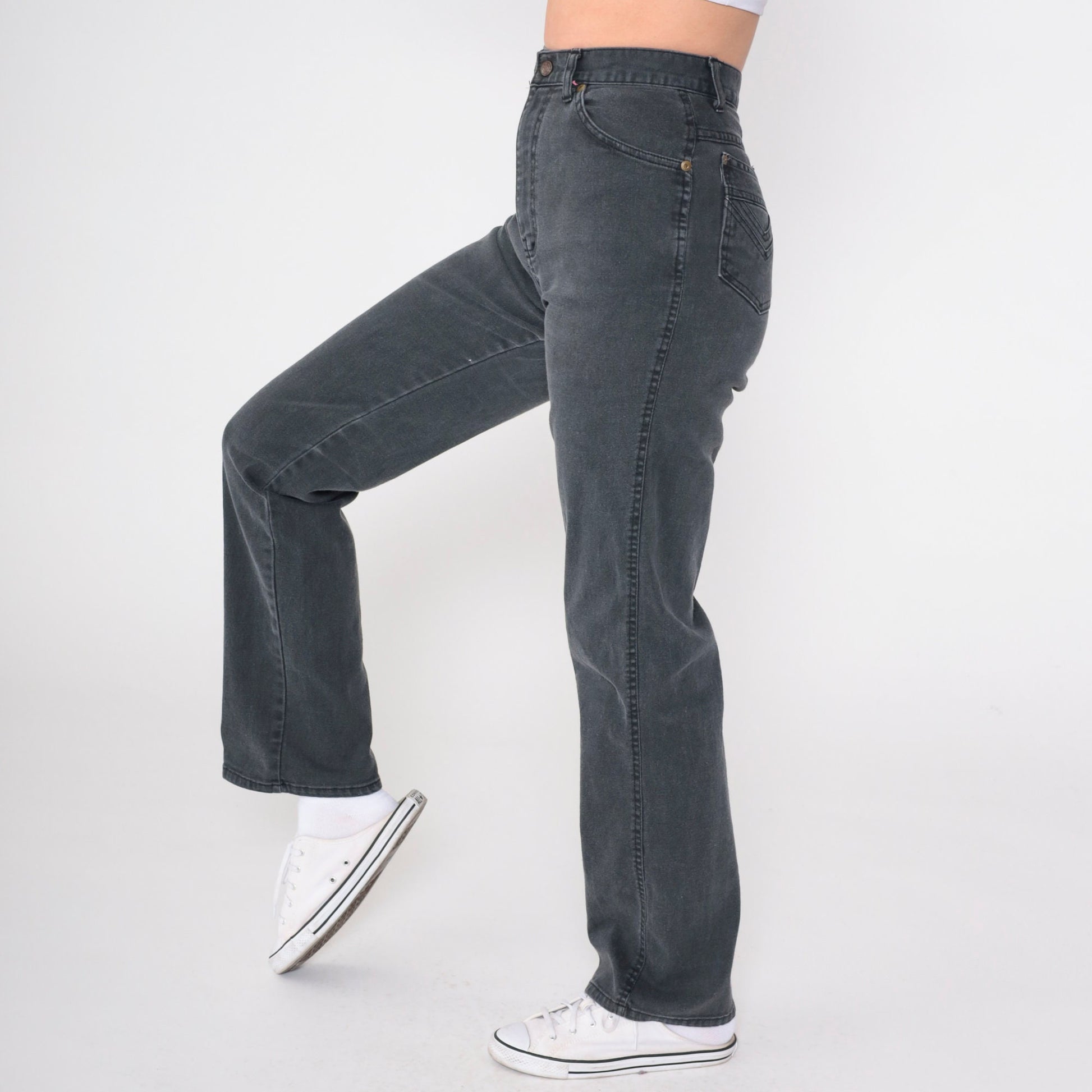 90s Black High-Waist Slim Straight Jeans Faded Denim Small 27
