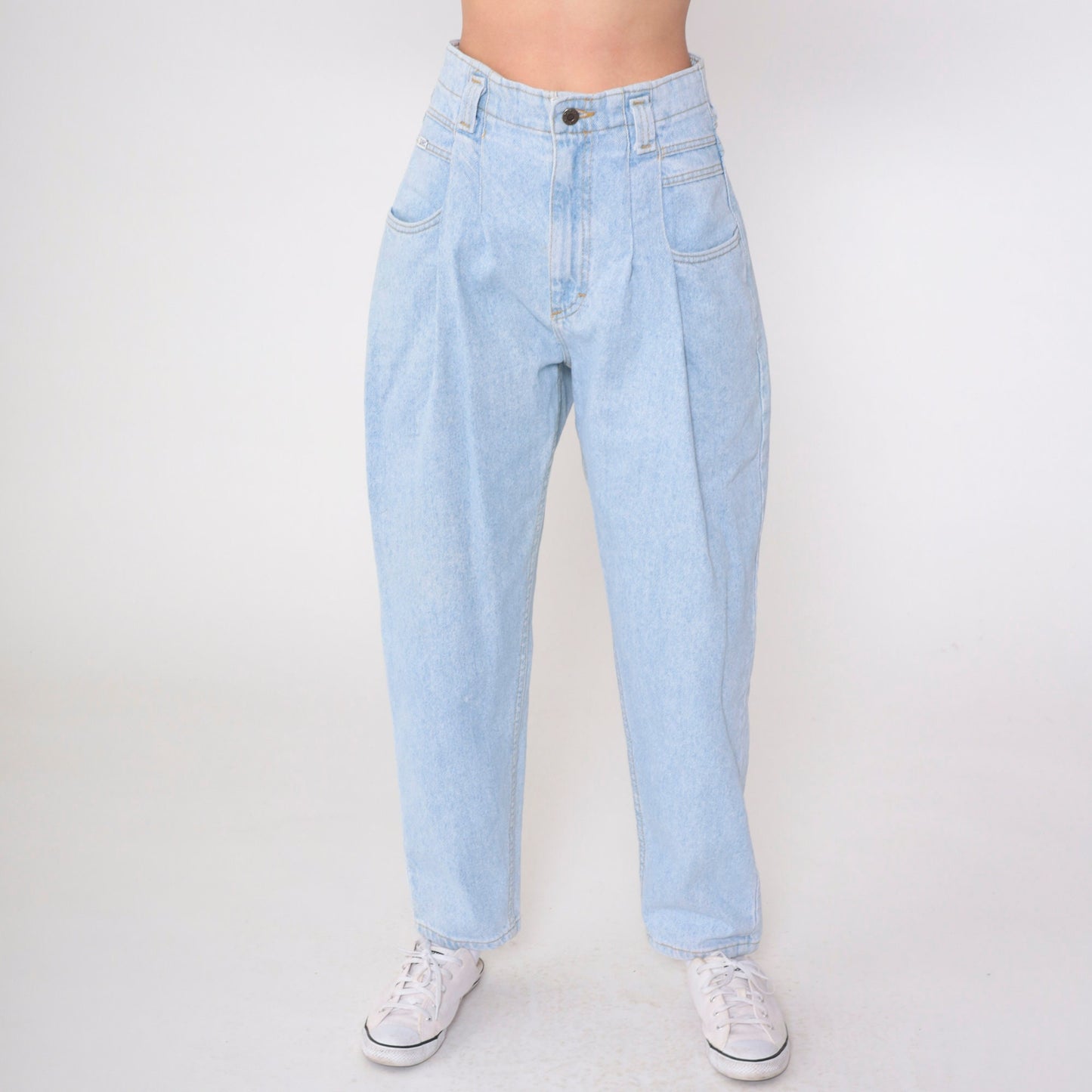 Lee Pleated High-Waist Jeans Light Wash Tapered Denim Small Petite