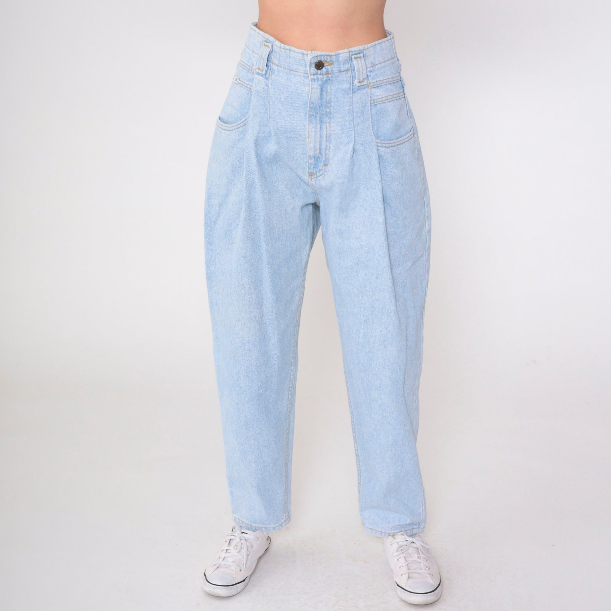 Lee Pleated High-Waist Jeans Light Wash Tapered Denim Small Petite