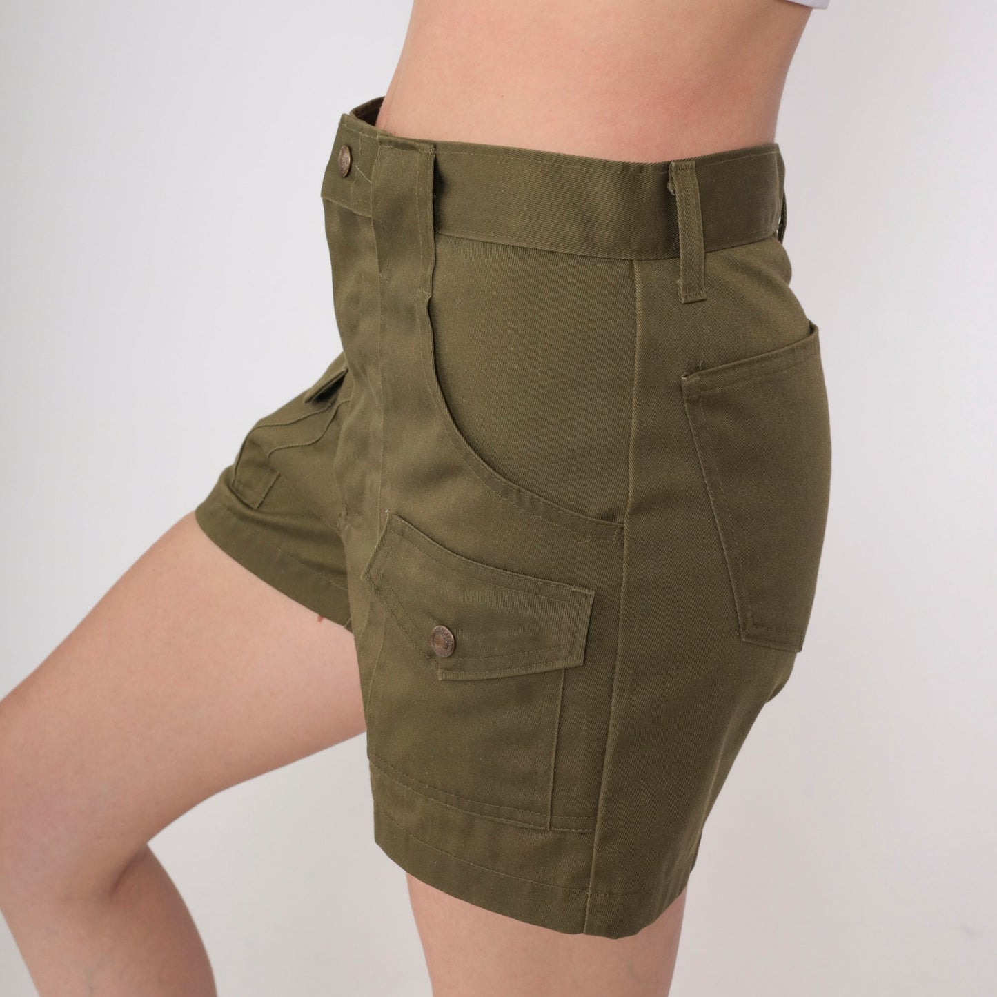 70s Boy Scout Olive Green Shorts High Waist Cargo Patch Pocket Small