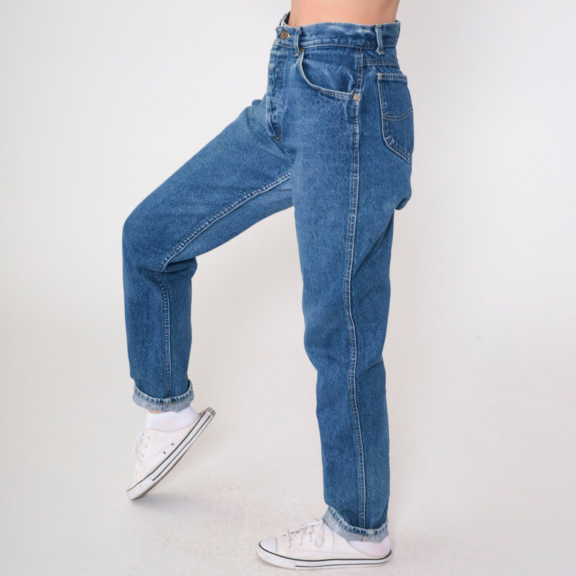 90s Lee High Waisted Straight Leg Jeans Medium Blue Button Fly Medium
