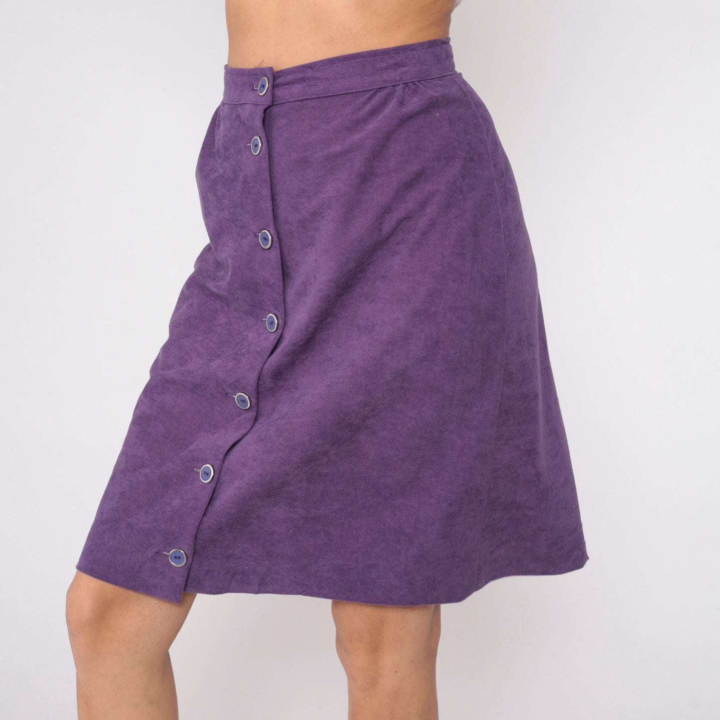 80s Purple Mini Skirt High Waisted Button Front Pencil Small S