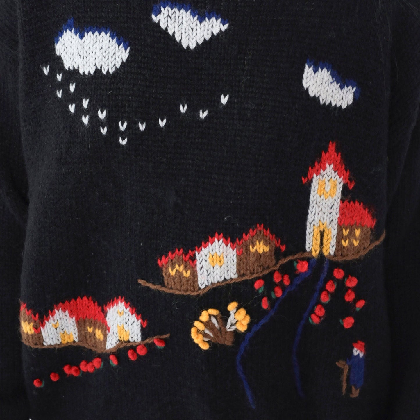80s Lilly of California Country Village Sweater Black Knit Crewneck Medium
