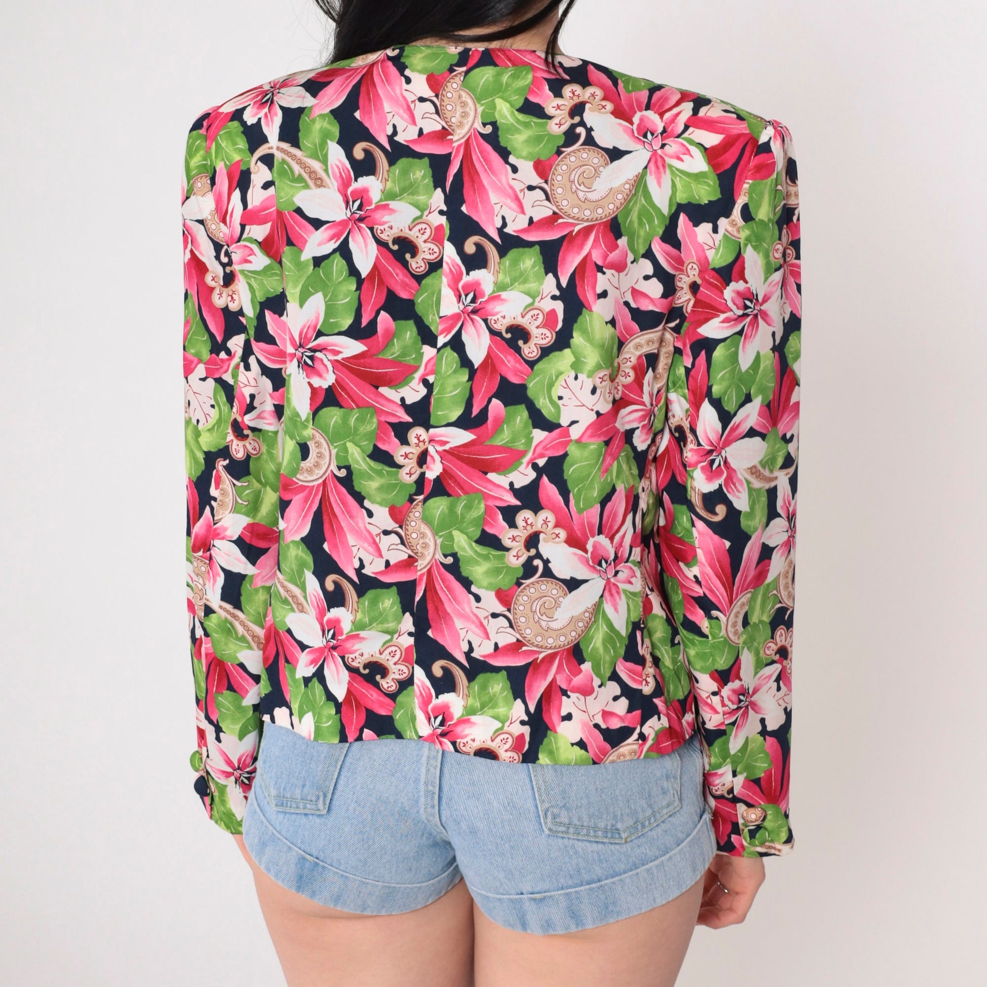 90s Evan Picone Floral Blazer Pink Green Rayon Jacket Large 12
