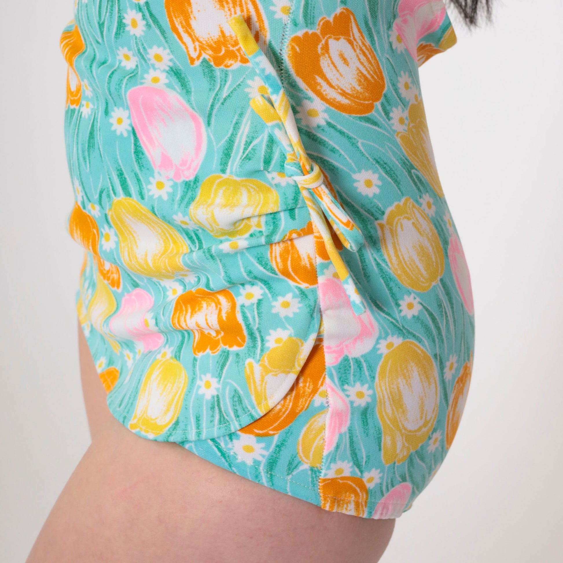 70s Floral One-Piece Swimsuit Blue Tulip Halter Open Back Small