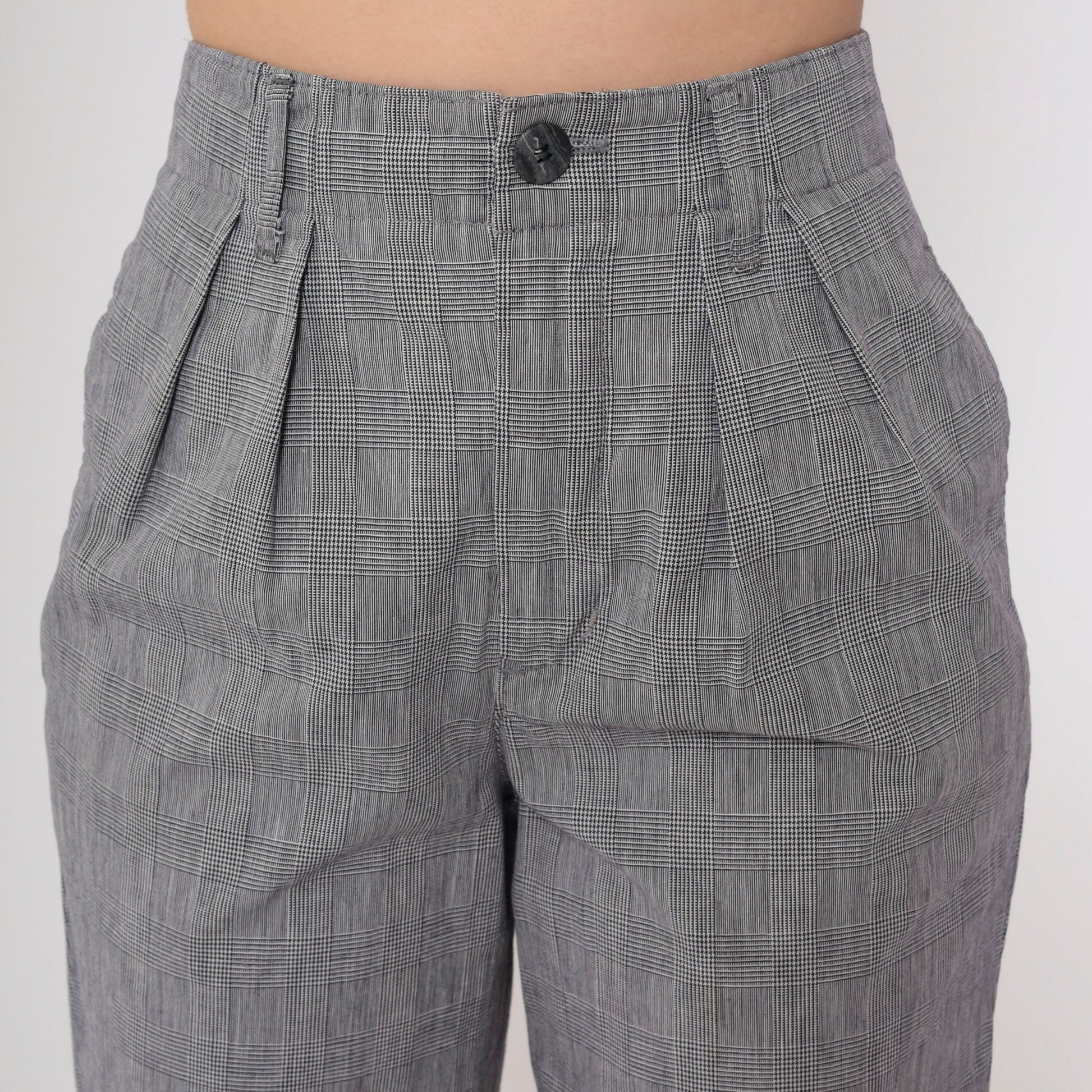 90s Calvin Klein Sport Grey Plaid Tapered Trousers High Waist Pleated Small