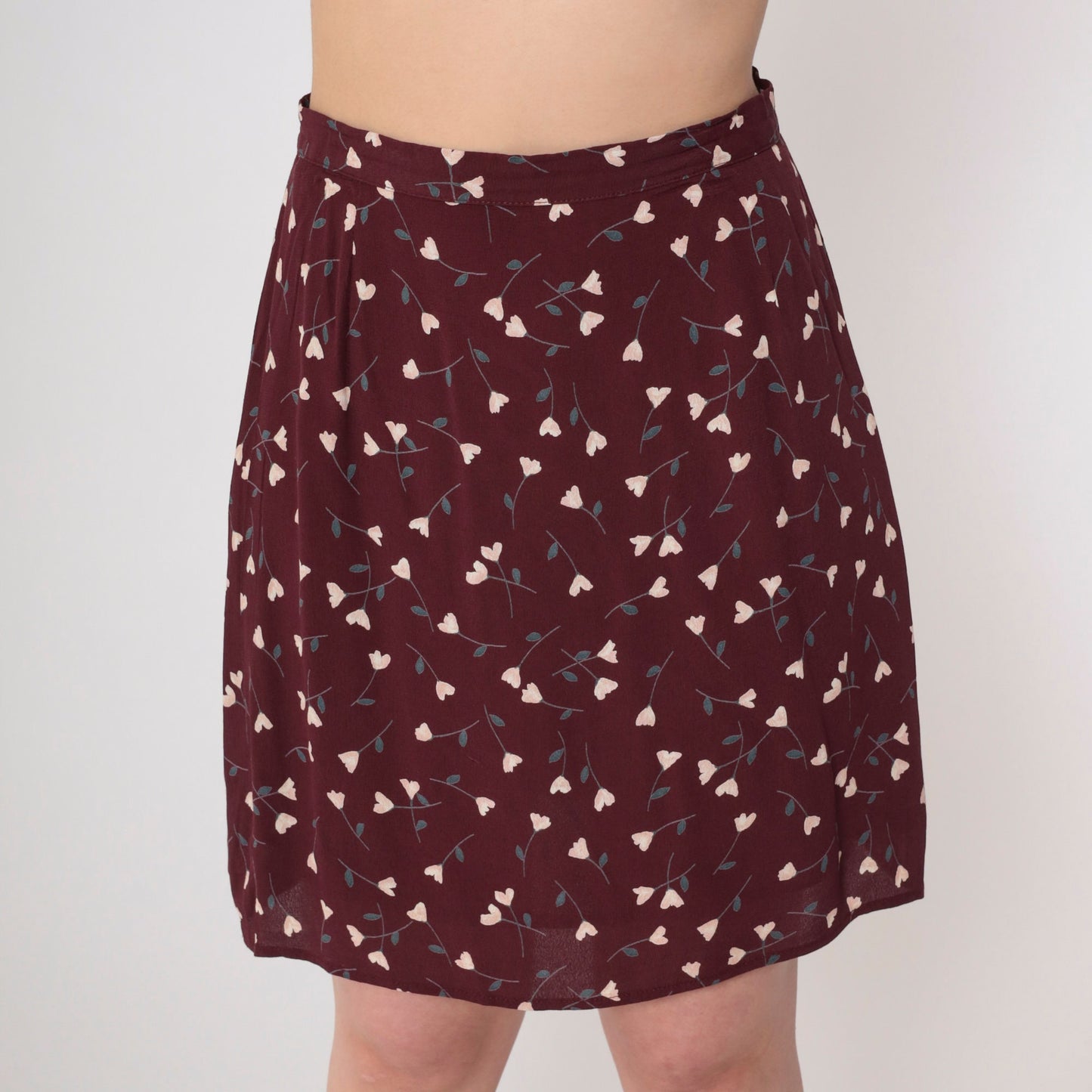 90s Brown Floral Mini Skirt High Waist Ditsy Print Straight Small S