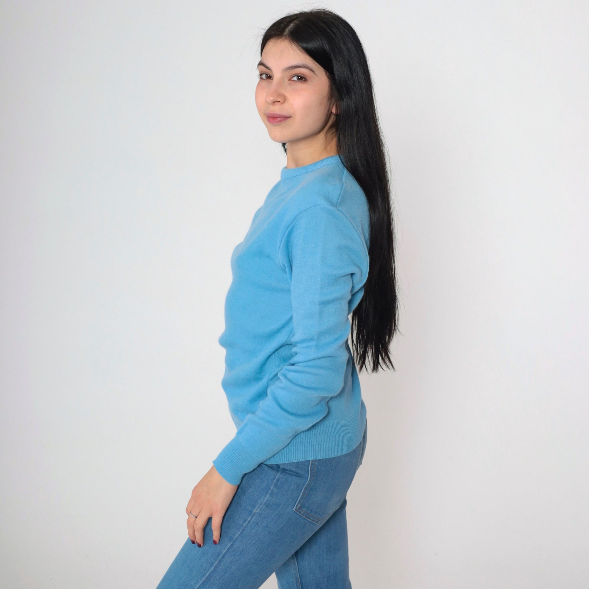 70s Barclay Cornflower Blue Knit Crewneck Sweater Medium M