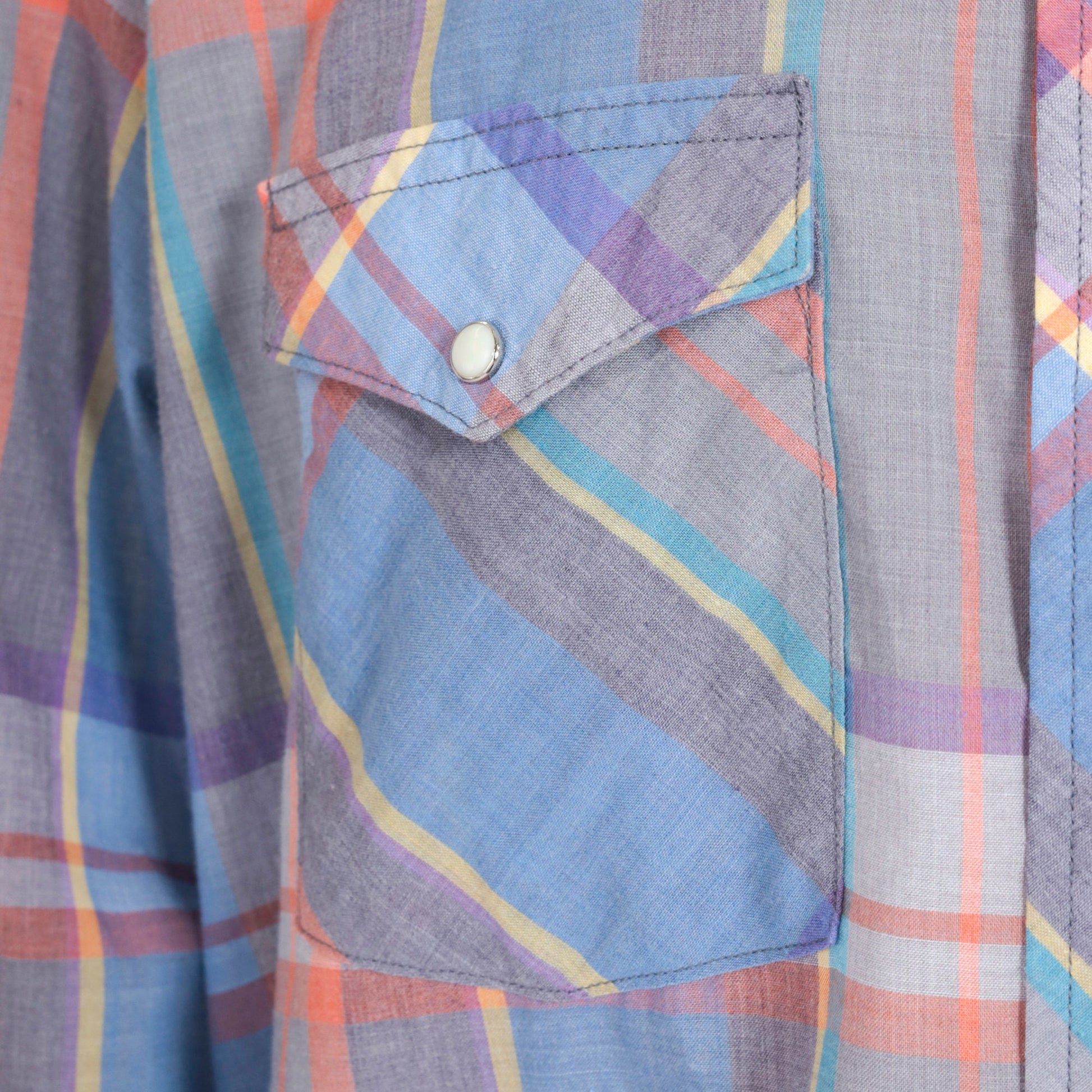 90s Wrangler Plaid Pearl Snap Western Shirt Blue Grey Orange Extra Large