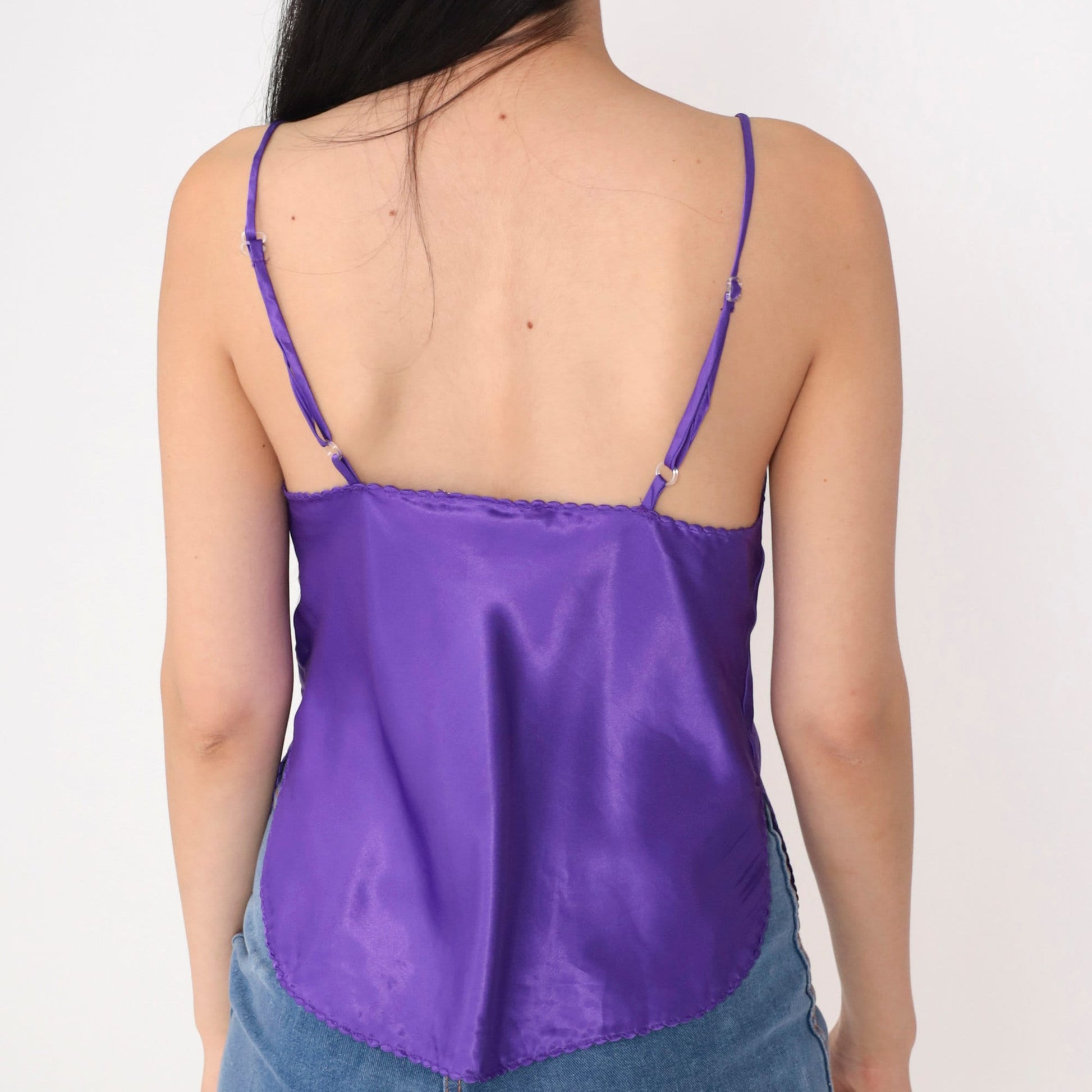 90s Purple Camisole Tank Top Spaghetti Strap V-Neck Small