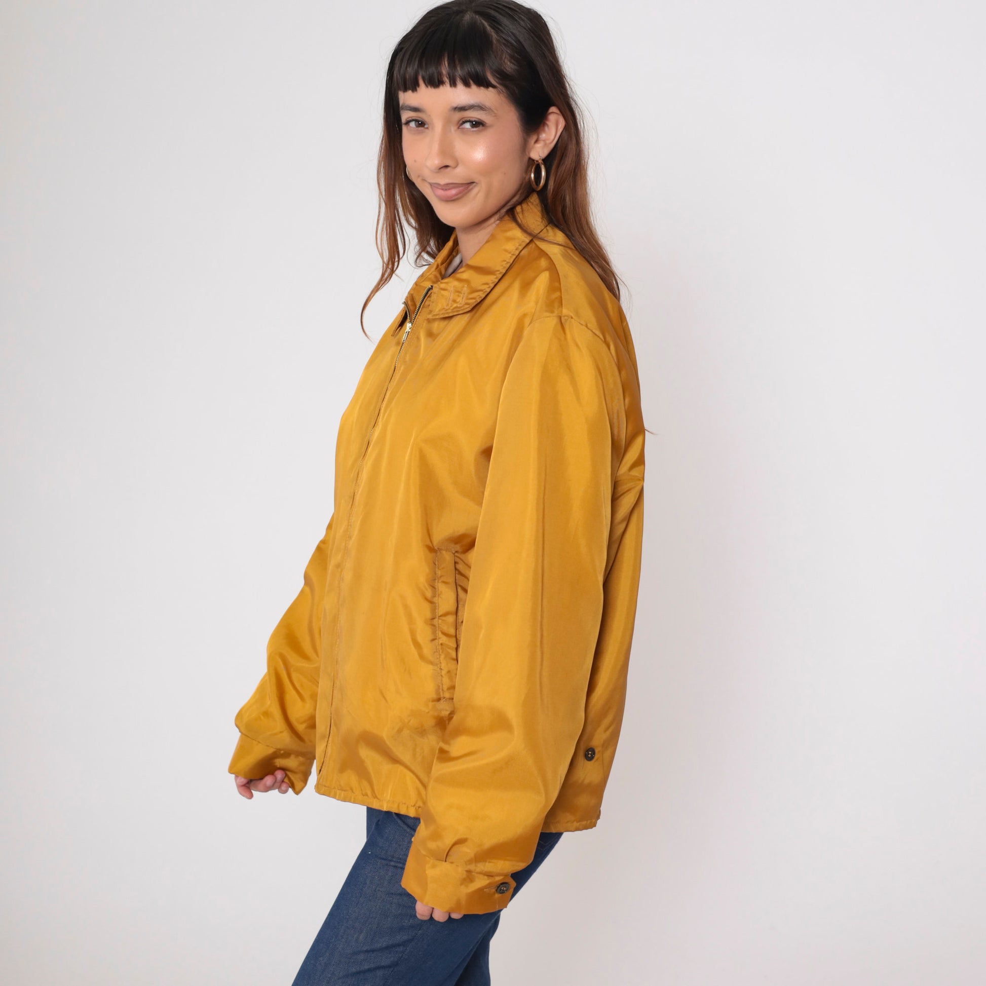 70s Calderon of California Mustard Windbreaker Jacket Faux Fur Lined Large L