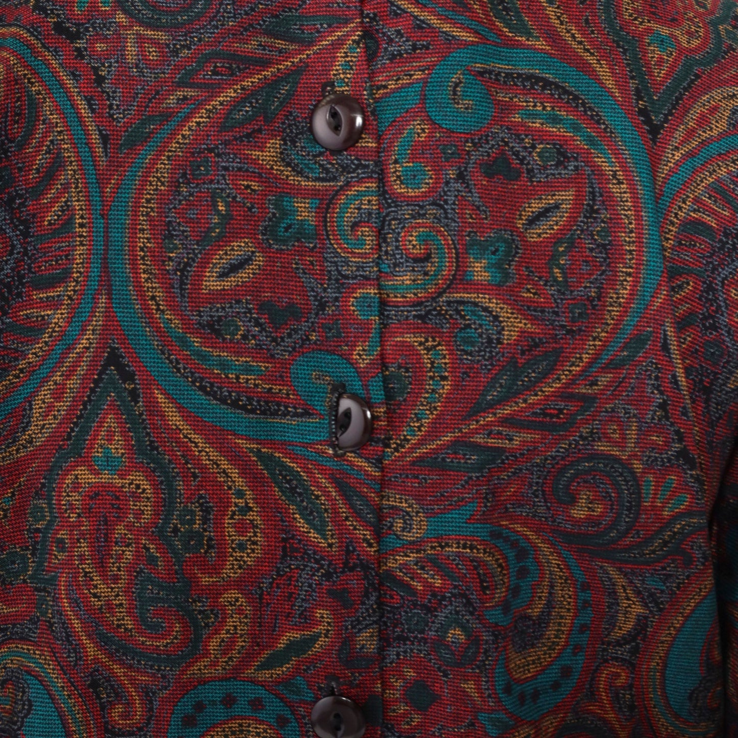 80s Paisley Midi Dress Puff Sleeve Drop Waist Pleated Pockets Medium