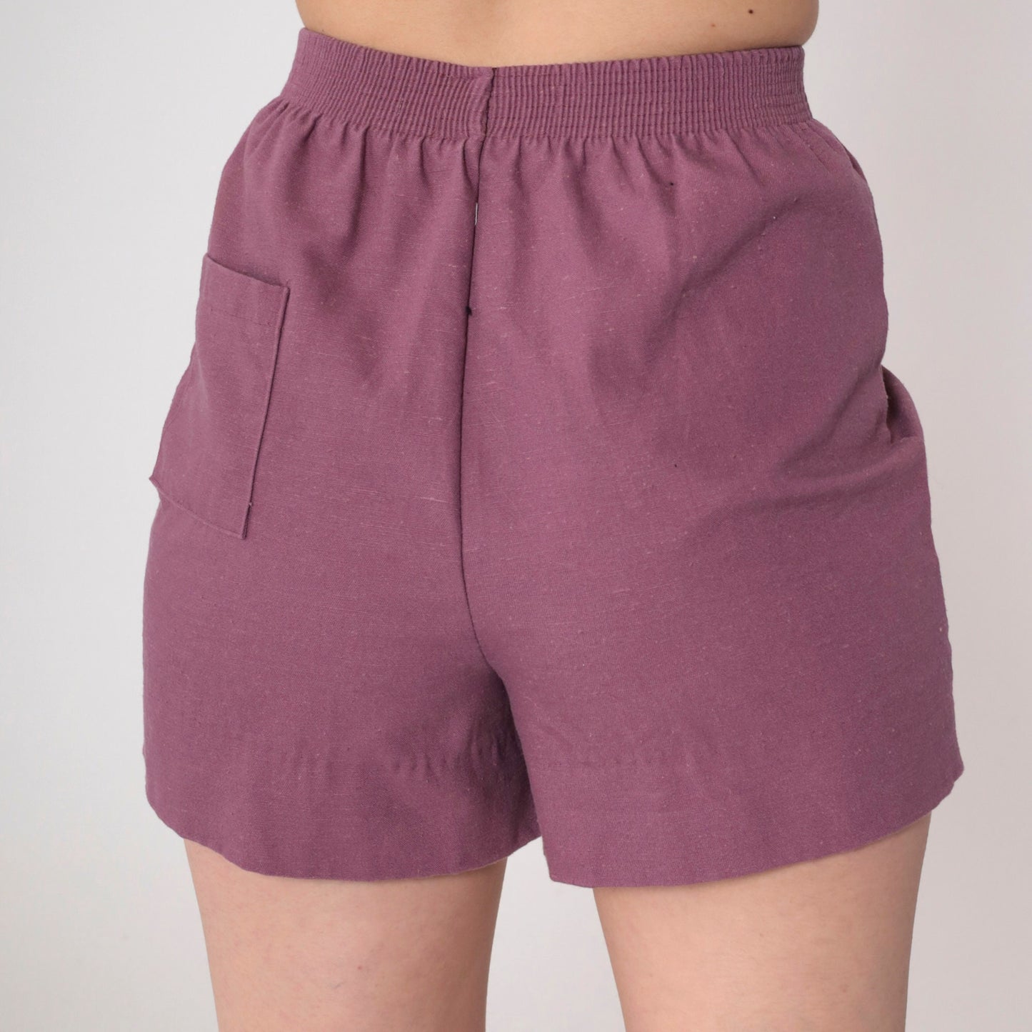 80s Dusty Purple High-Waist Gym Shorts Cotton Elastic Waist Extra Small