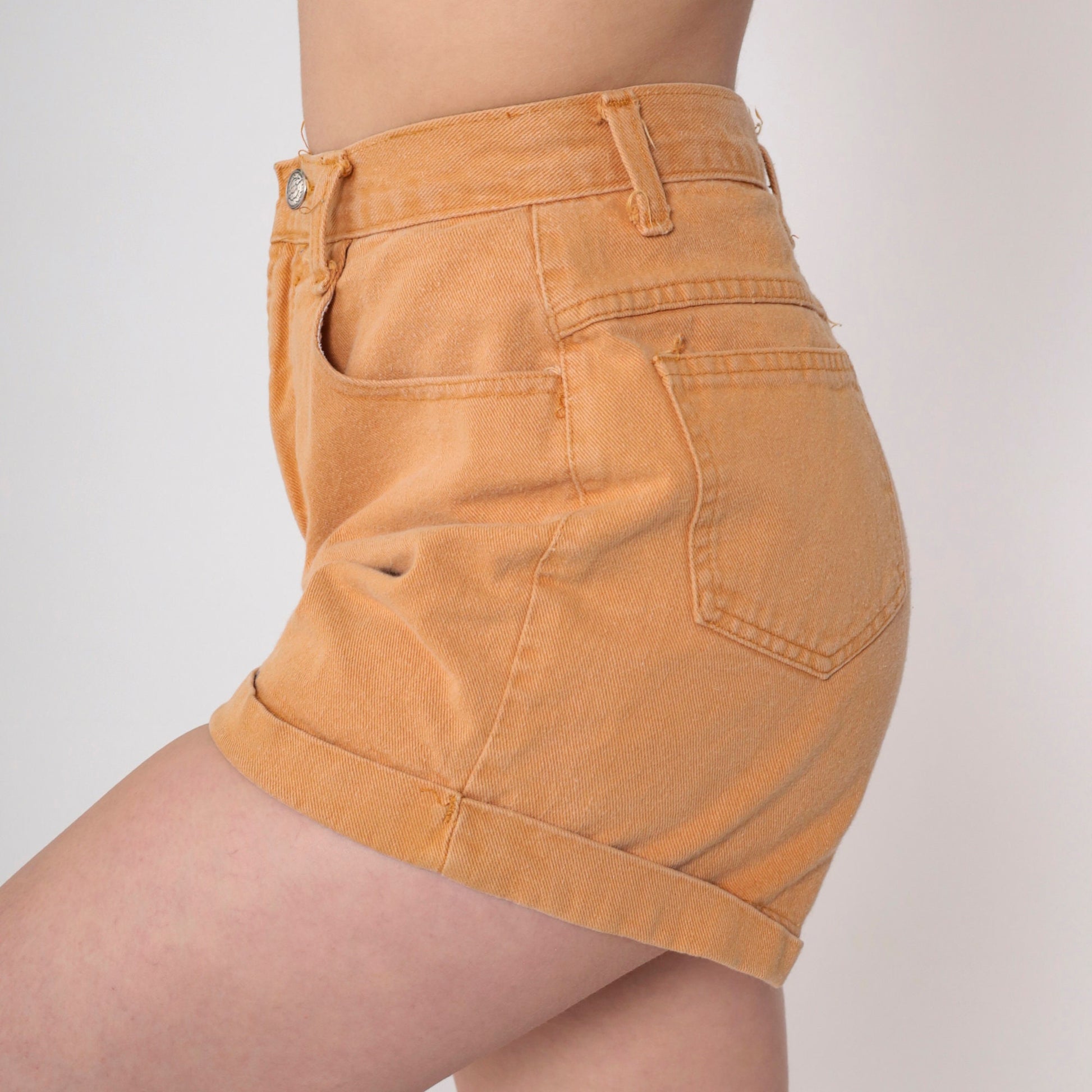 90s Tan Denim Shorts High Waist Cuffed Cotton Jean Shorts Small S