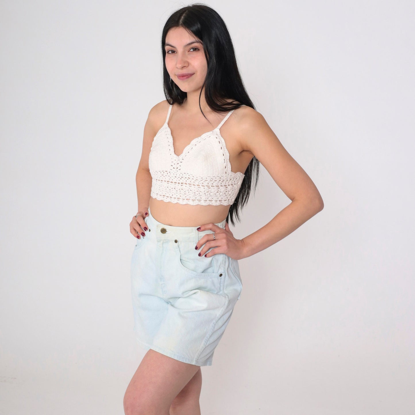 90s Light Wash Denim Shorts High Rise Jean Shorts Stone Wash Small 26