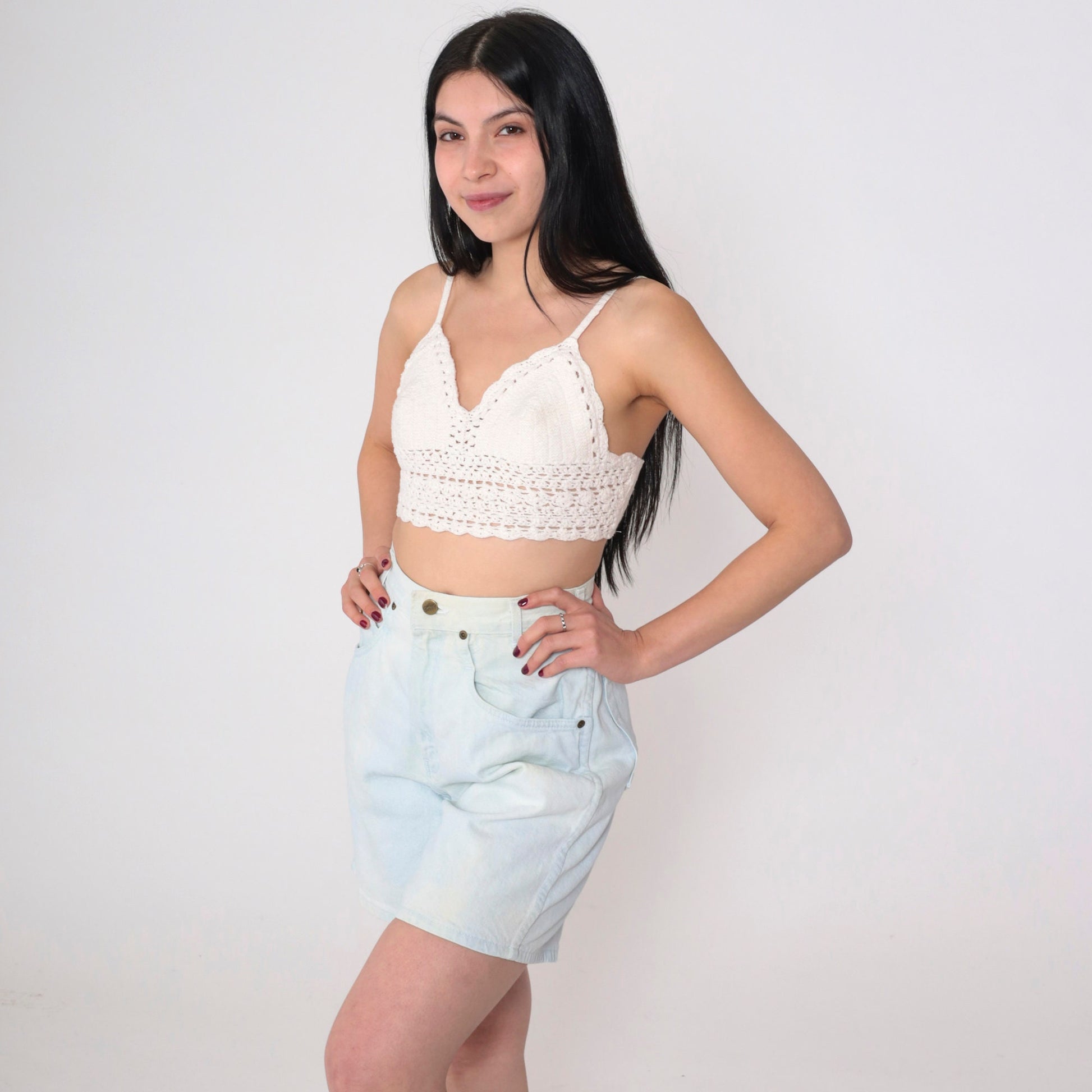 90s Light Wash Denim Shorts High Rise Jean Shorts Stone Wash Small 26