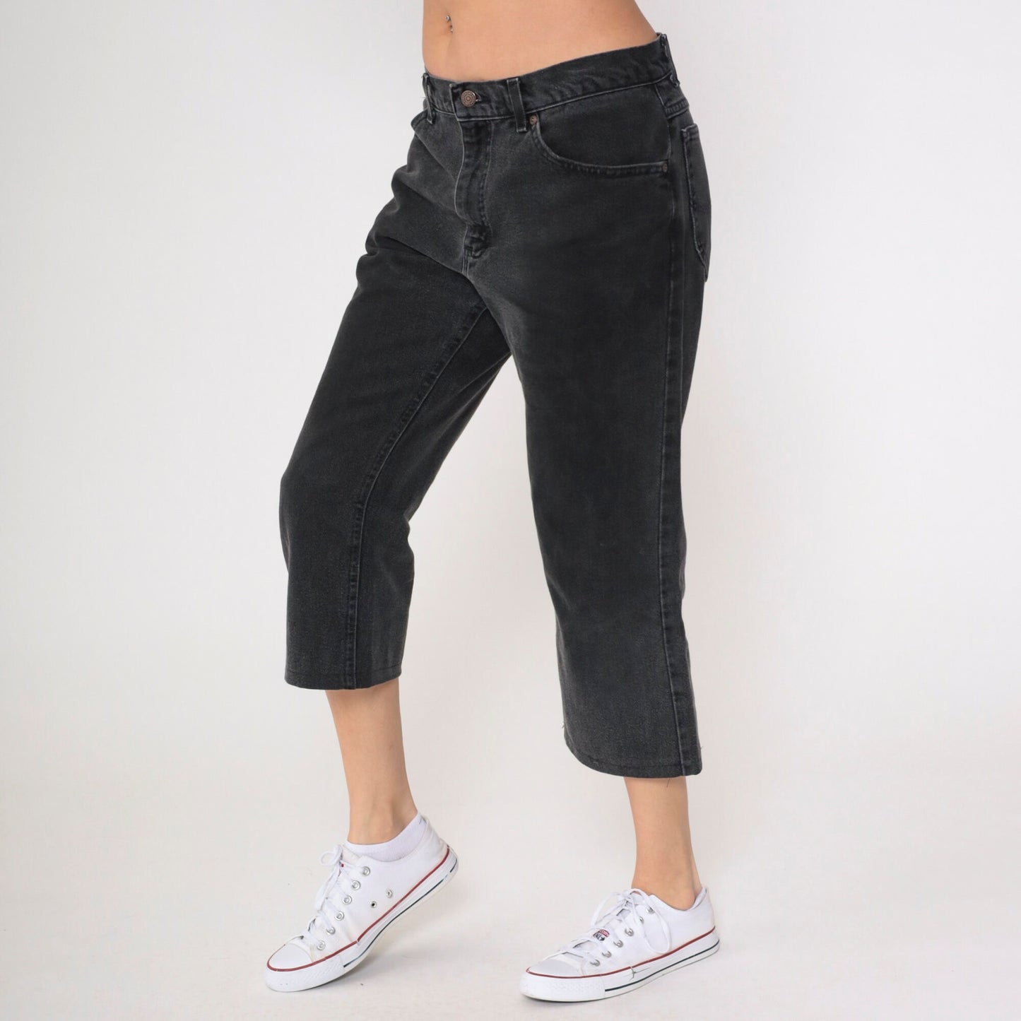 90s Lee Black Denim Straight Leg Jeans High Rise Cropped Men's 33