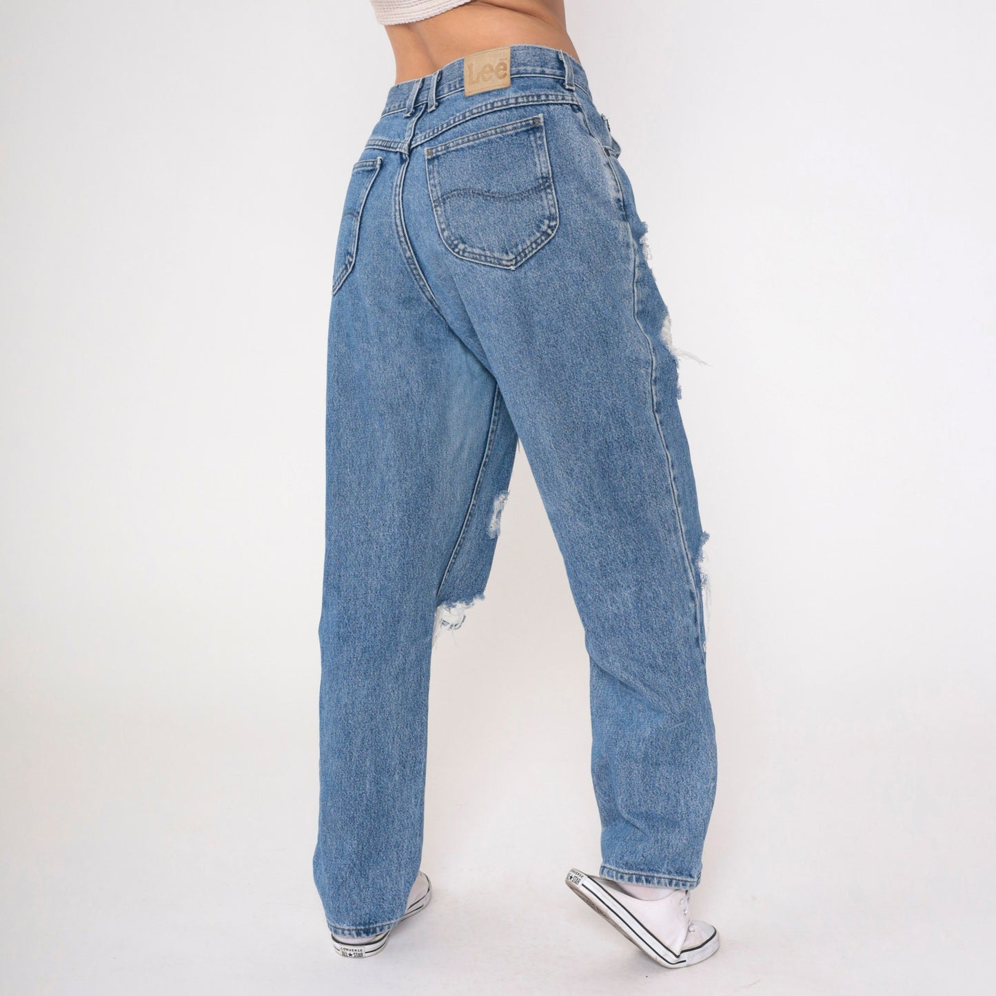 90s Lee Ripped Blue Denim High Rise Straight Leg Jeans 32