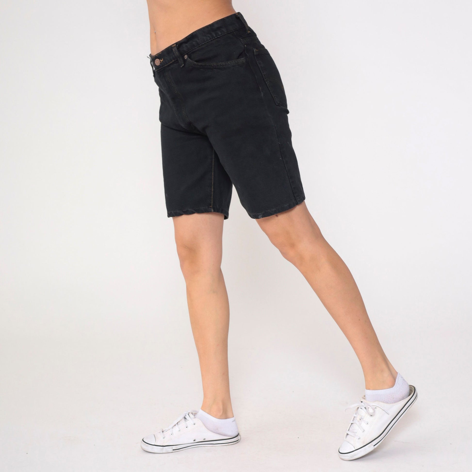 90s Levi's Overdyed Black Denim Bermuda Shorts High Waist Men's Medium