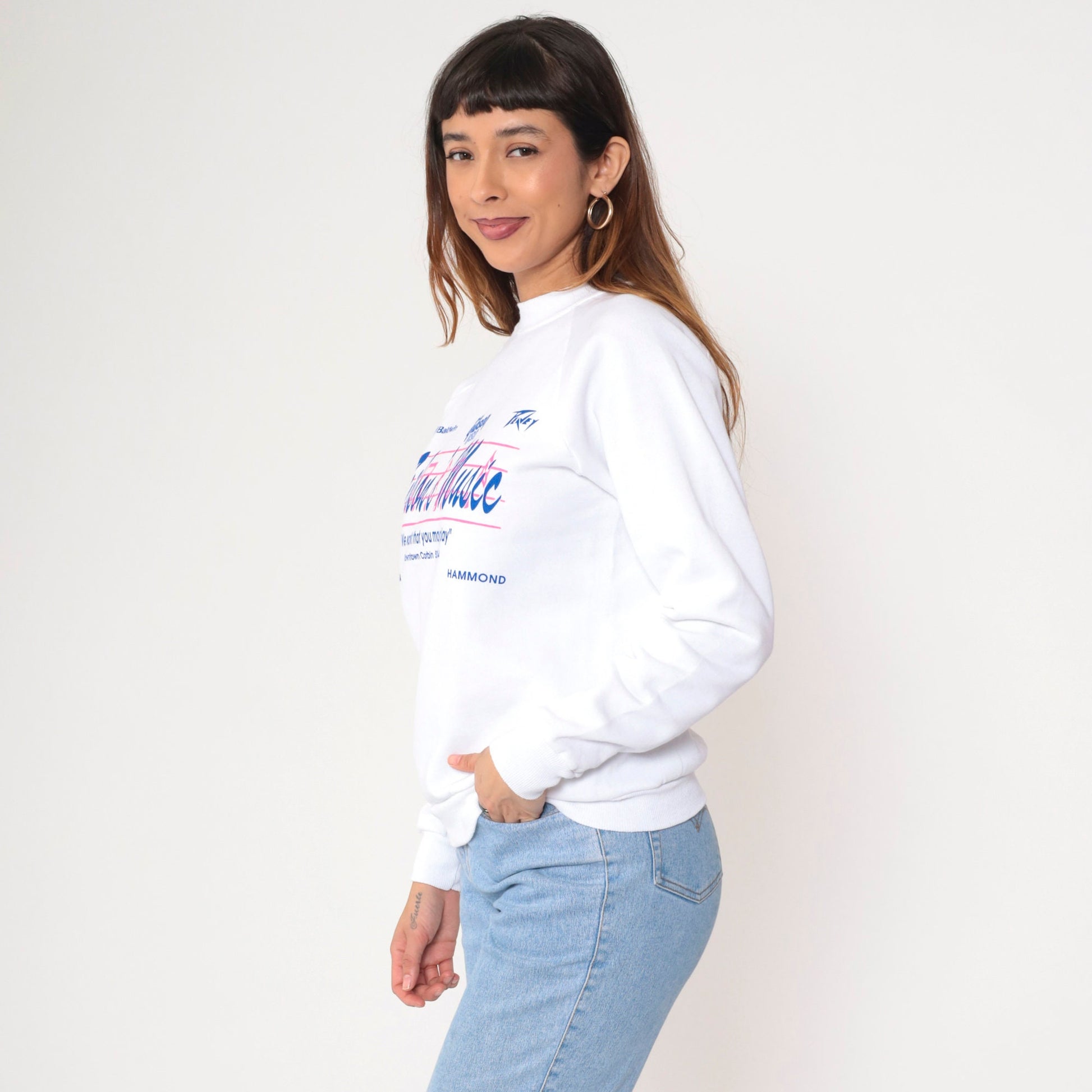 90s Gibson's Music Corbin Kentucky Graphic Sweatshirt White Raglan Small