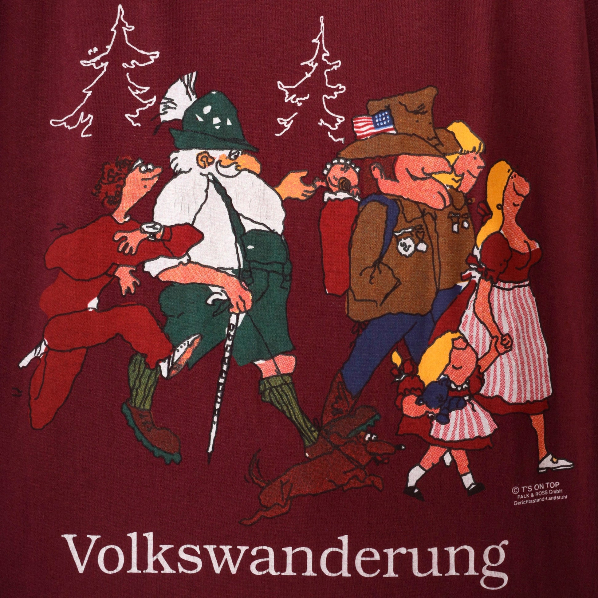 90s Volkswanderung German Hiking Graphic Tee Burgundy Extra Large