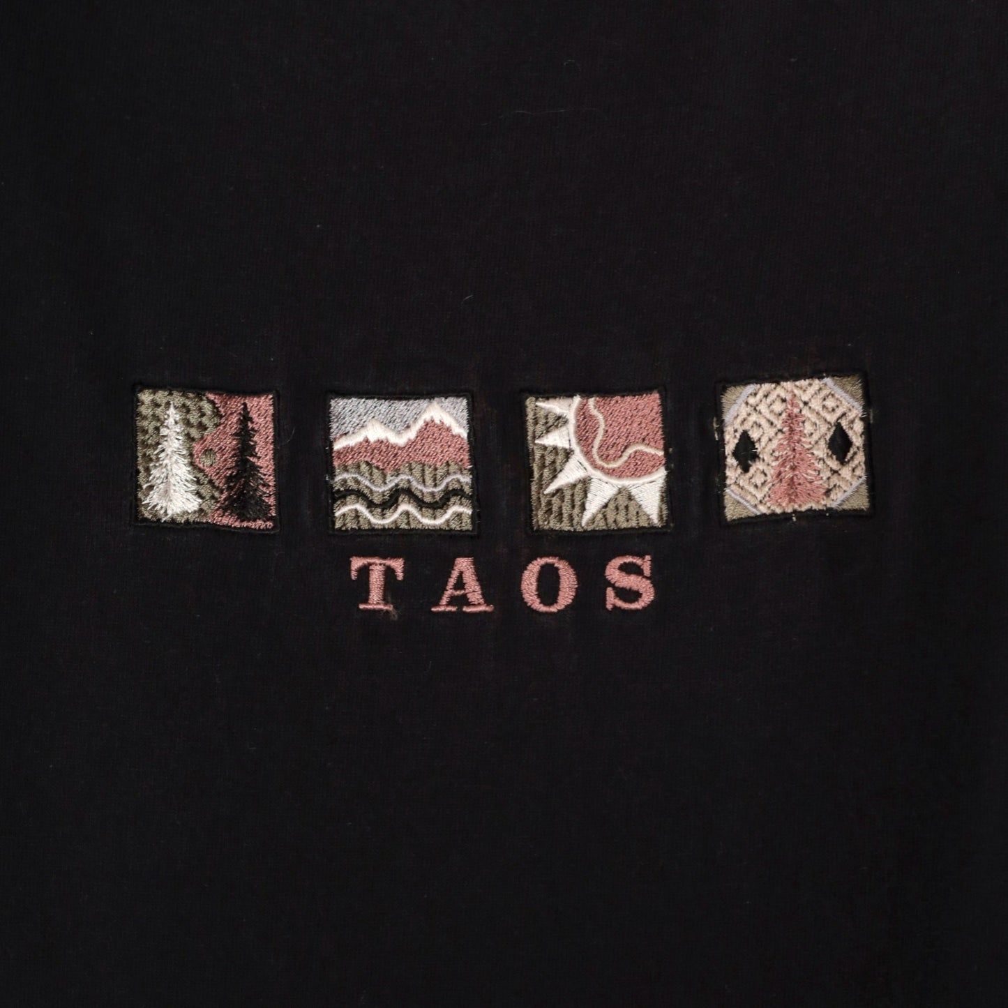 90s Taos New Mexico Graphic T-Shirt Black Embroidered Mountain Sun Medium