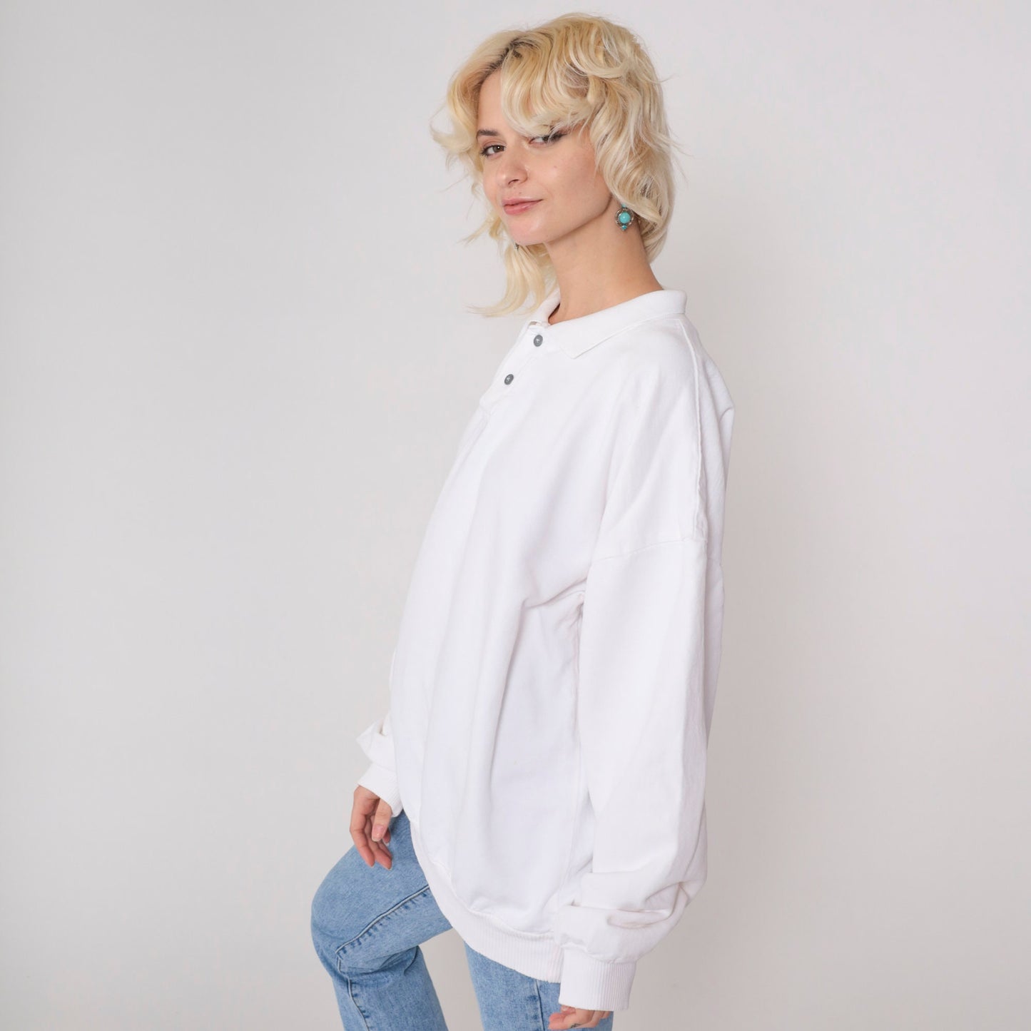 90s Orvis White Collared Sweatshirt Button Chest Plus Size XXL