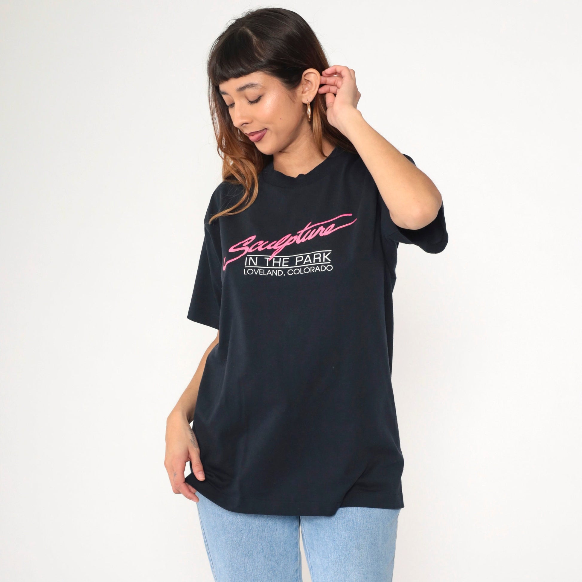 90s Sculpture In the Park Loveland Colorado Graphic Tee Black Neon Large L