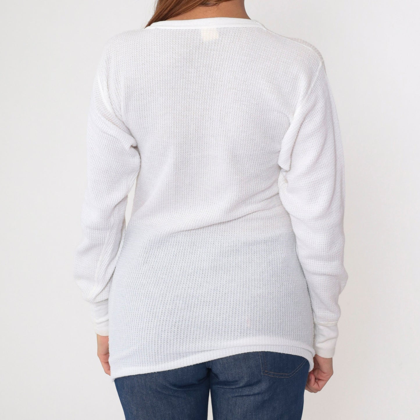 80s Greatland White Waffle Knit Thermal Long Sleeve Undershirt Small