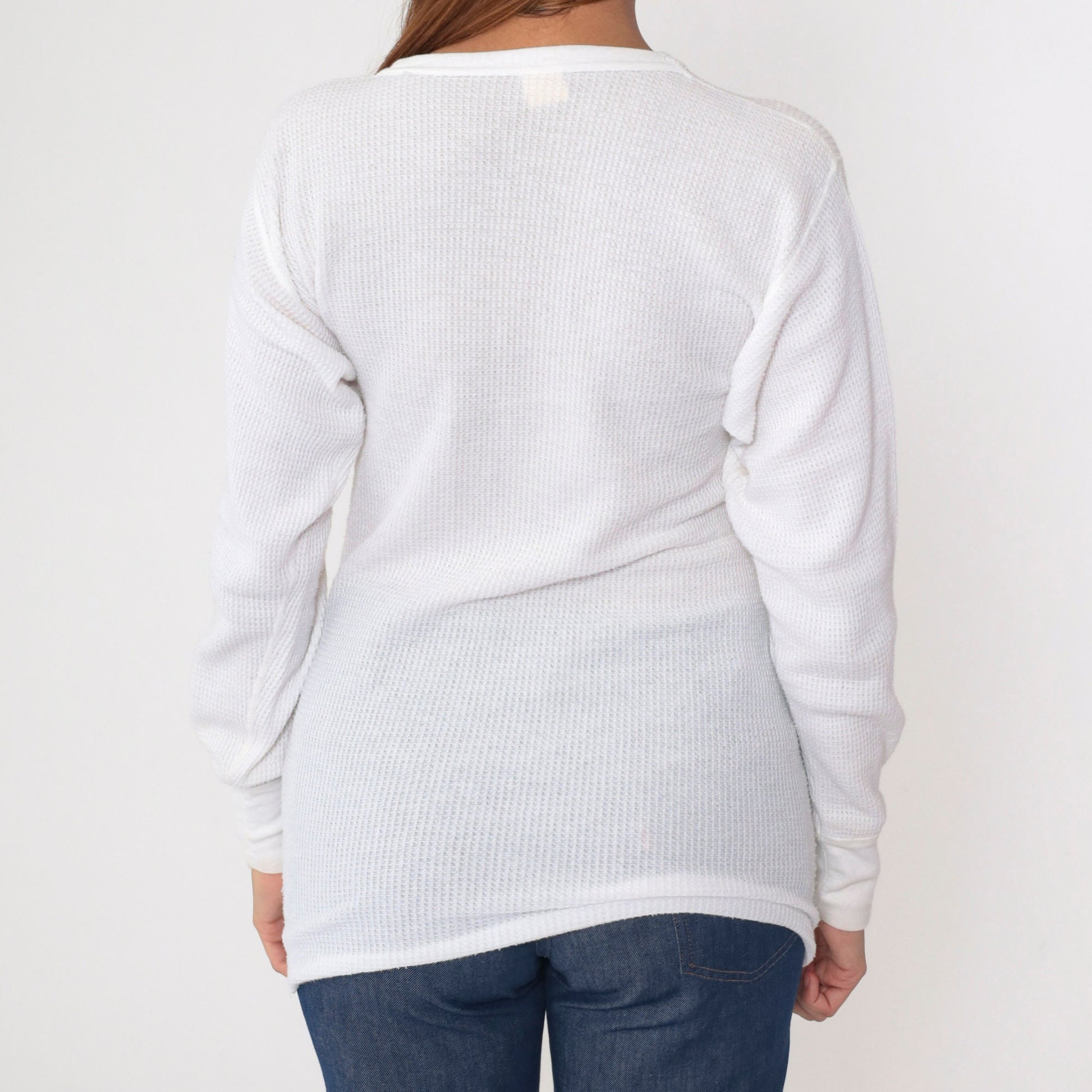80s Greatland White Waffle Knit Thermal Long Sleeve Undershirt Small