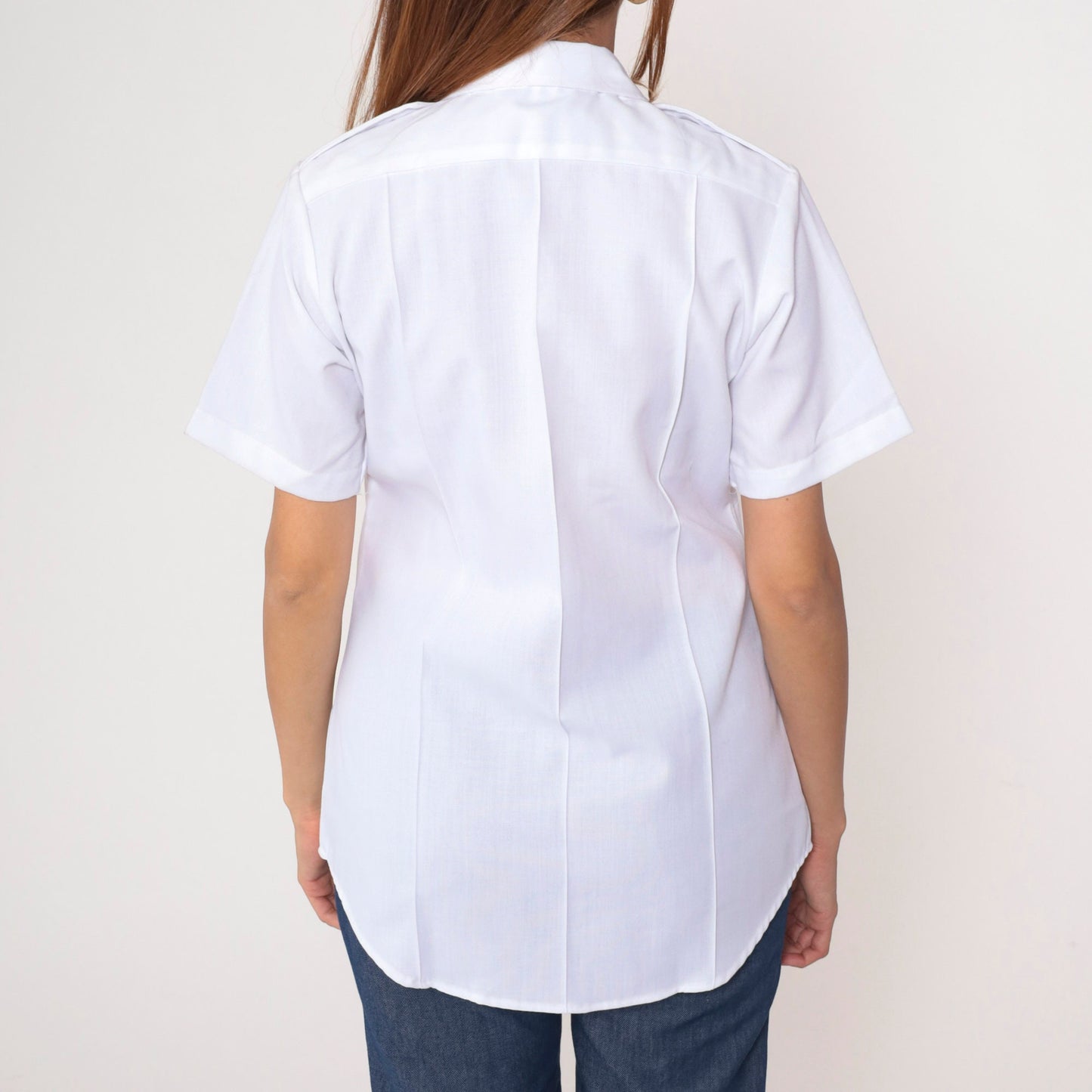 80s Flying Cross White Utility Shirt Button Up Uniform Medium